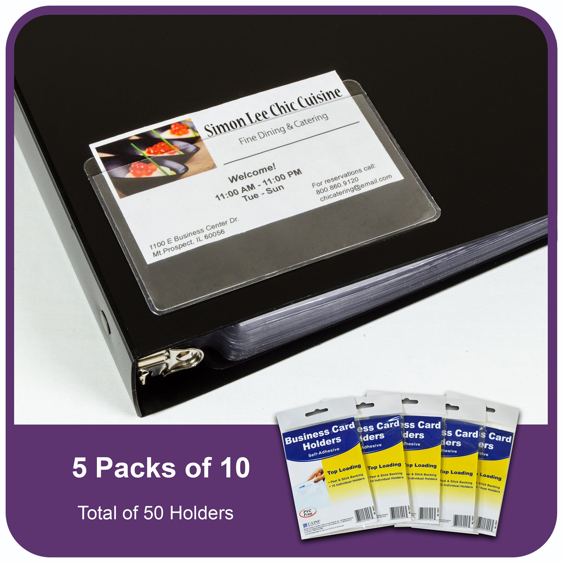 Self-Adhesive Business Card Holder, Top Load, 2 x 3-1/2, Pack of 10