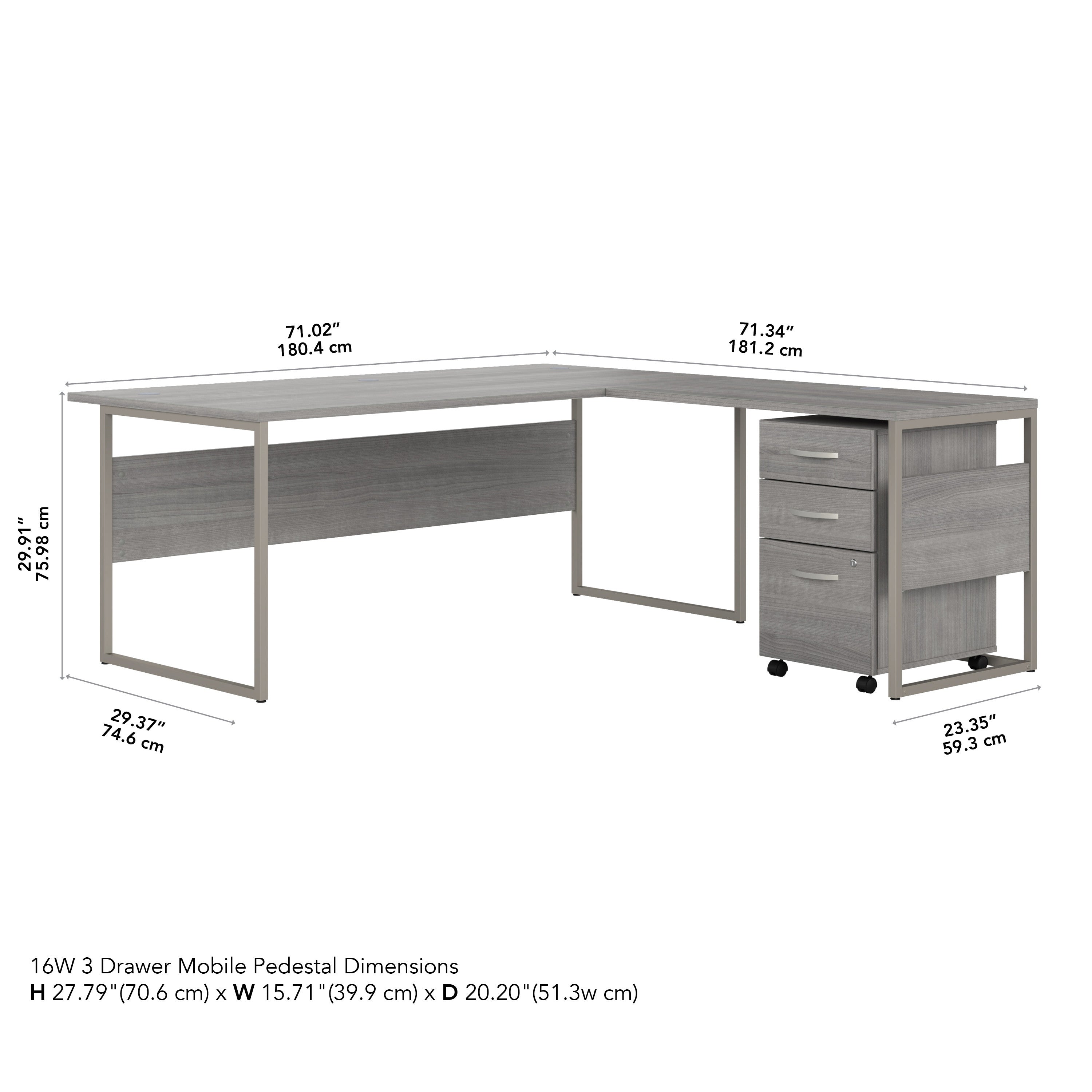 Bush Business Furniture Hybrid 72W x 30D L Shaped Table Desk with Mobile File Cabinet in Platinum Gray - 71.02" Width x 71.34" Depth x 29.91" Height