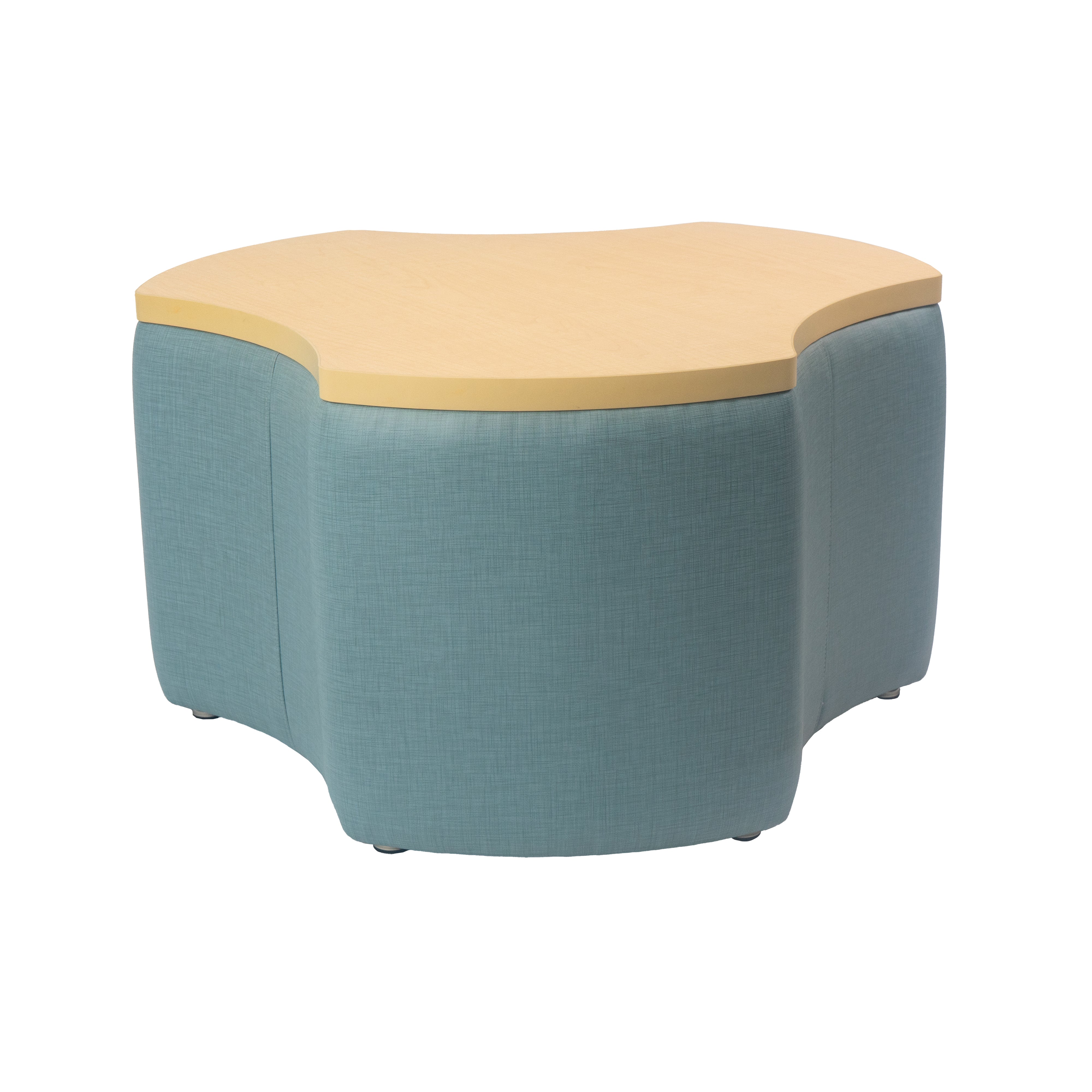Pro Series Upholstered Cog Ottoman Table 18" Height - Sky Blue Crosshatch/Maple