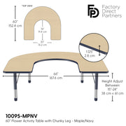 60" x 66" Horseshoe T-Molding Activity Table with Adjustable Chunky Legs - Maple/Navy