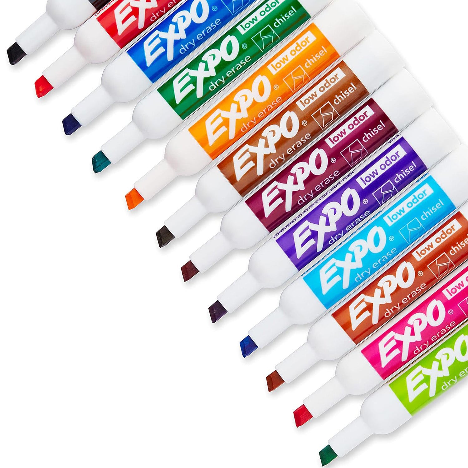 Low Odor Dry Erase Markers, Chisel Tip, Vibrant Colors, 16 Count