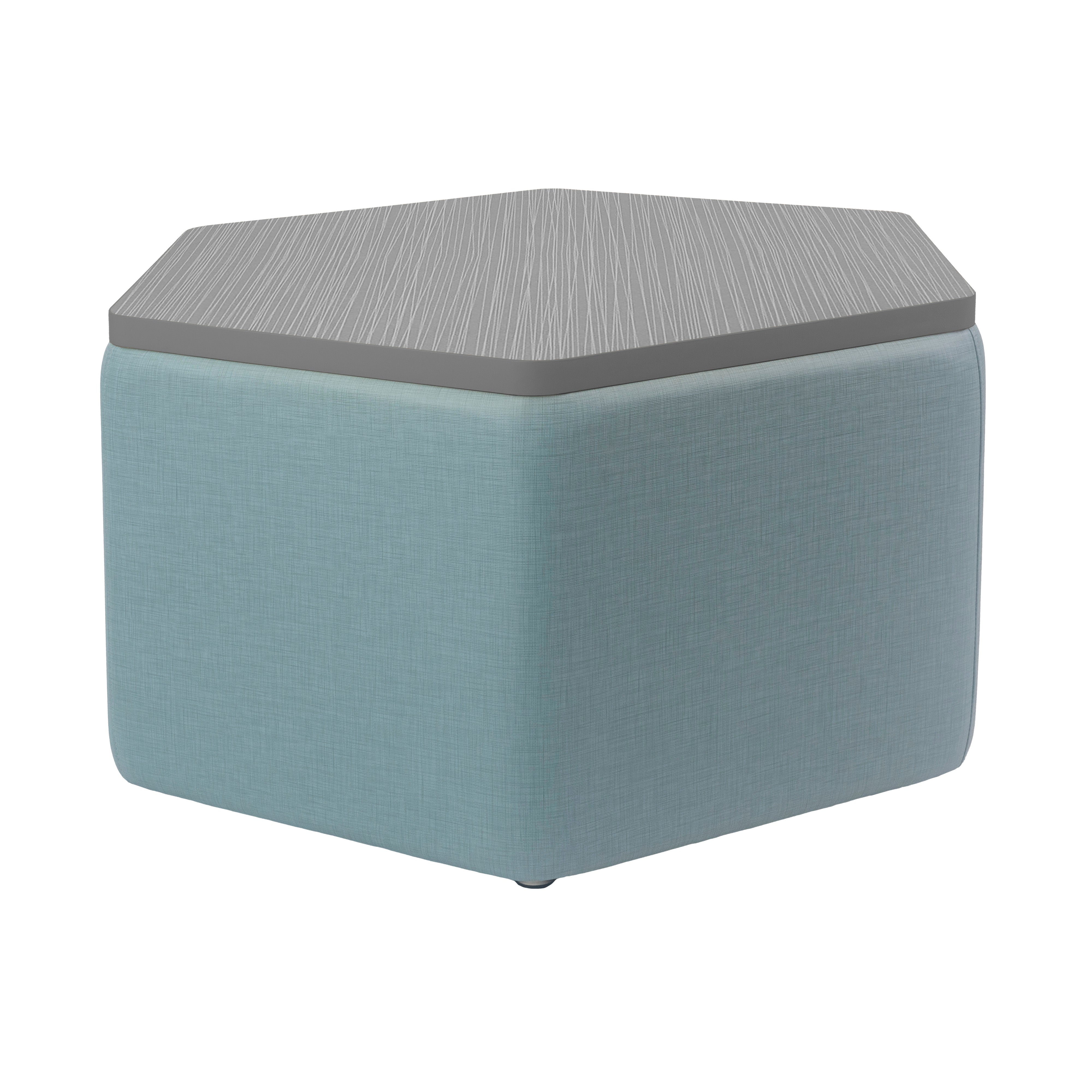 Pro Series Upholstered Hexagon Ottoman Table 18" Height - Sky Blue Crosshatch/Cosmic Strandz
