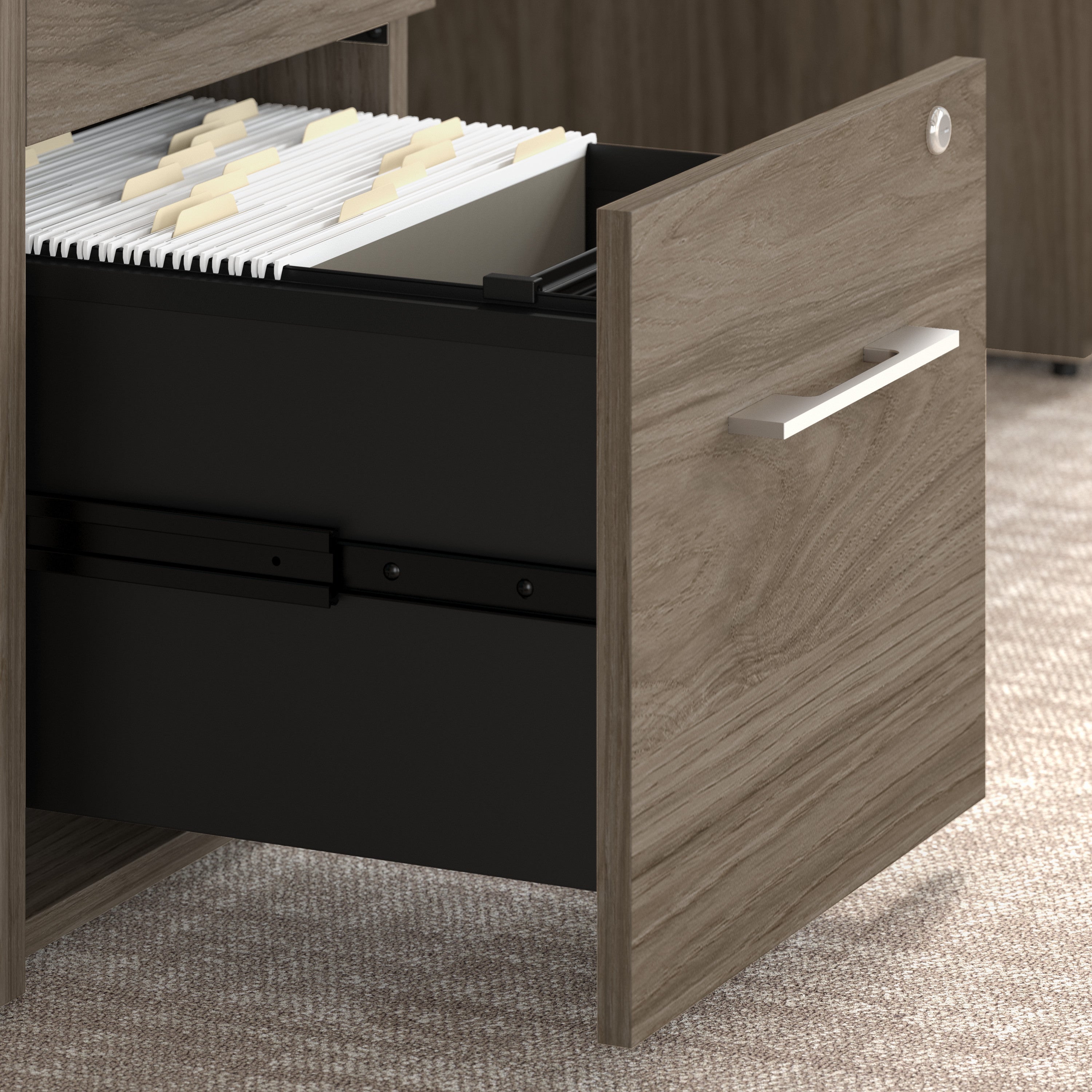 Bush Business Furniture Office 500 72W U Shaped Executive Desk with Drawers in Modern Hickory - 71.02" Width x 100.43" Depth x 29.82" Height