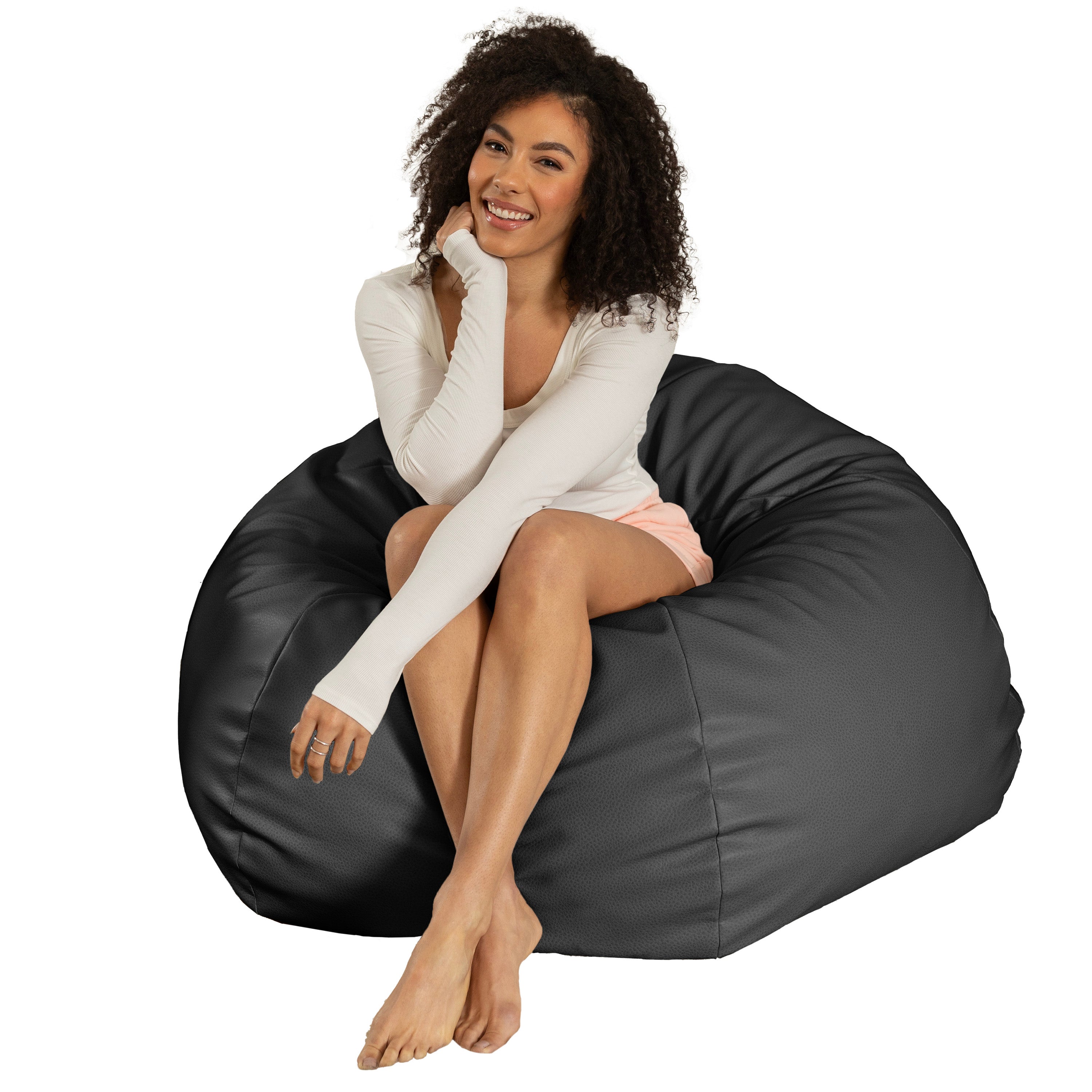 Atrium Collection Pazi Pod - Designer Foam Bean Bag Chair for Home Theaters, Offices, Schools, Reception & Waiting Rooms - Faux Leather - Black