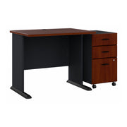 Bush Business Furniture Series A 36W Desk with Mobile File Cabinet in Hansen Cherry and Galaxy - 51.3" Width x 26.81" Depth x 29.66" Height