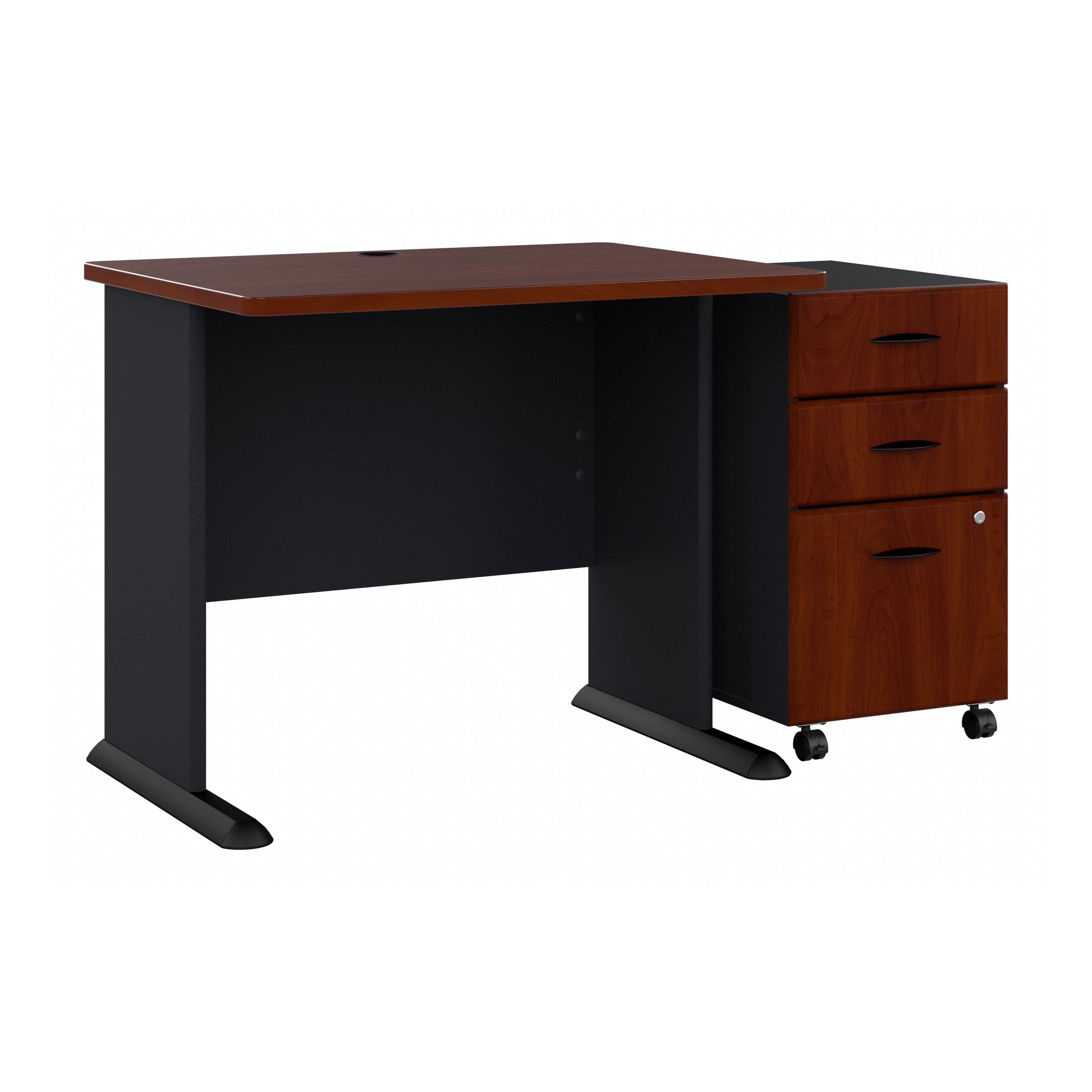 Bush Business Furniture Series A 36W Desk with Mobile File Cabinet in Hansen Cherry and Galaxy - 51.3" Width x 26.81" Depth x 29.66" Height