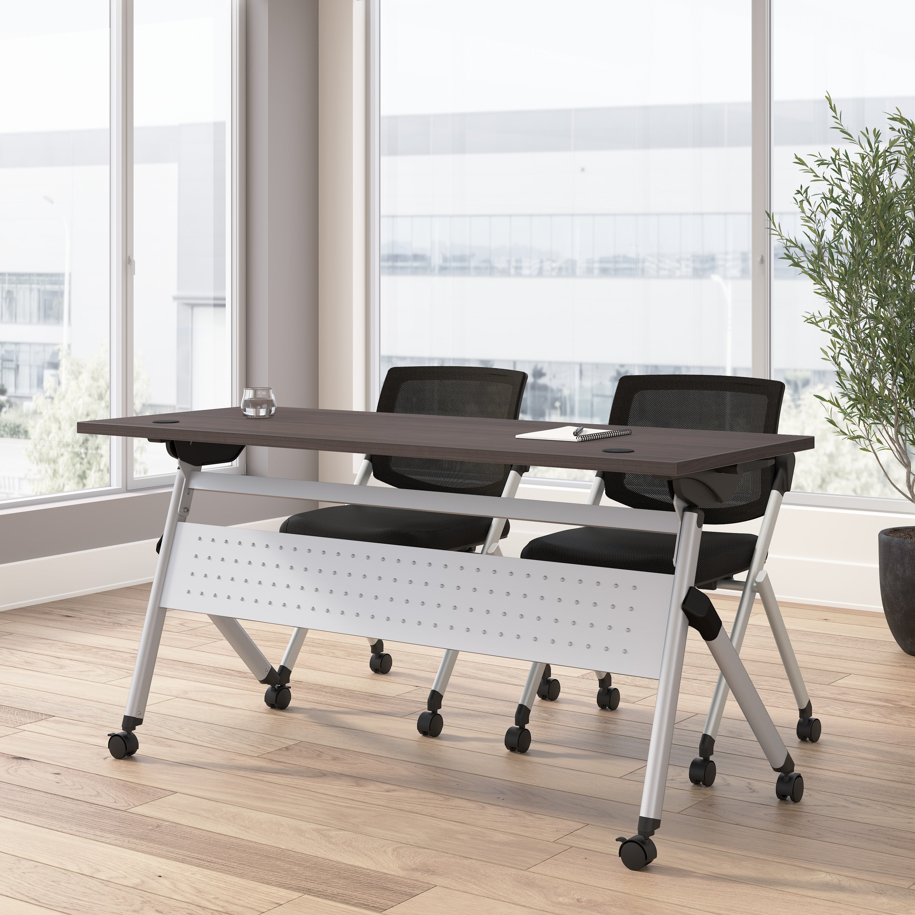 Bush Business Furniture Envision 60W Folding Training Table and 2 Folding Chairs in Storm Gray - 59.45" Width x 23.54" Depth x 32.87" Height