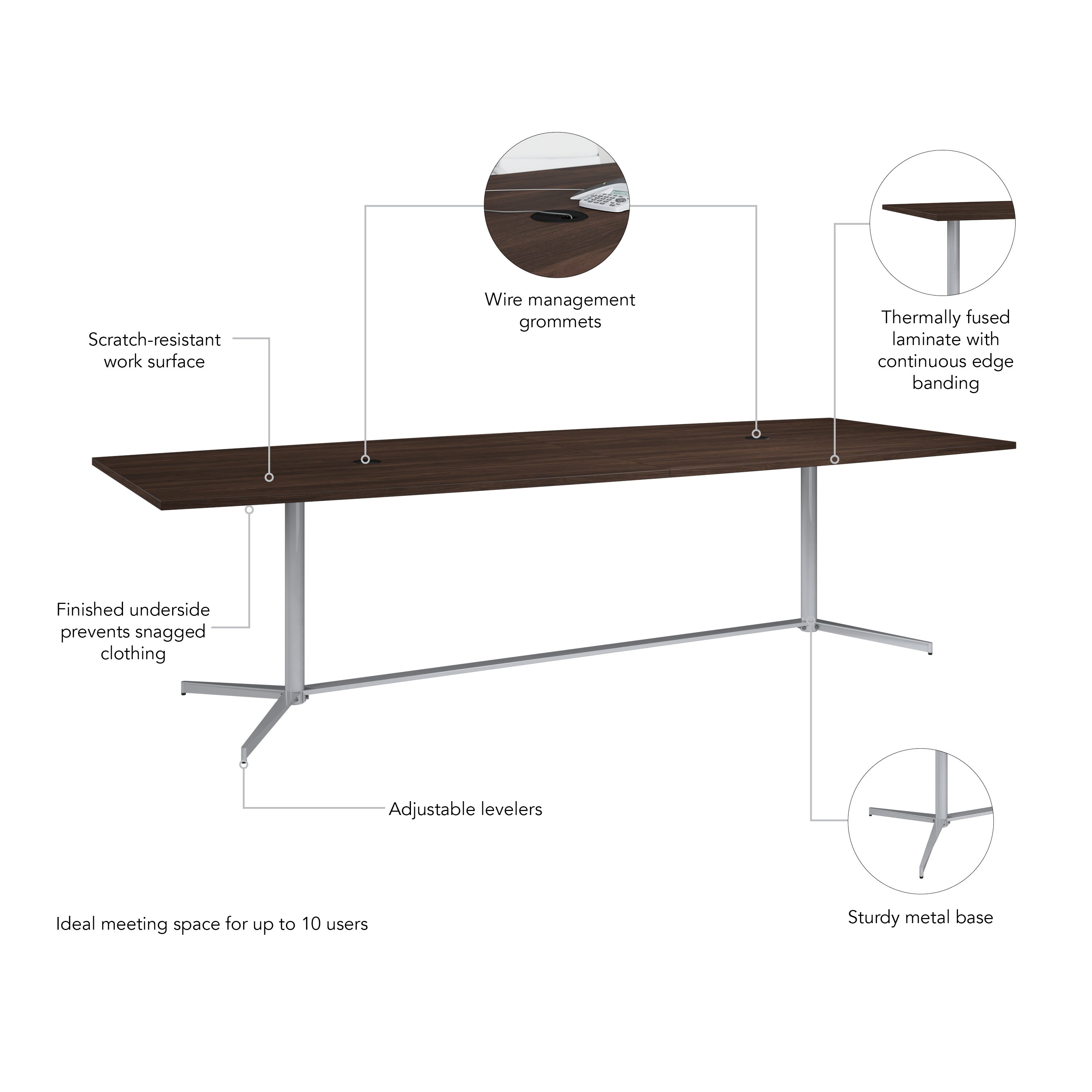 Bush Business Furniture 120-inch Office Conference Table with Metal Base in Black Walnut - 119.21" Width x 47.51" Depth x 28.65" Height