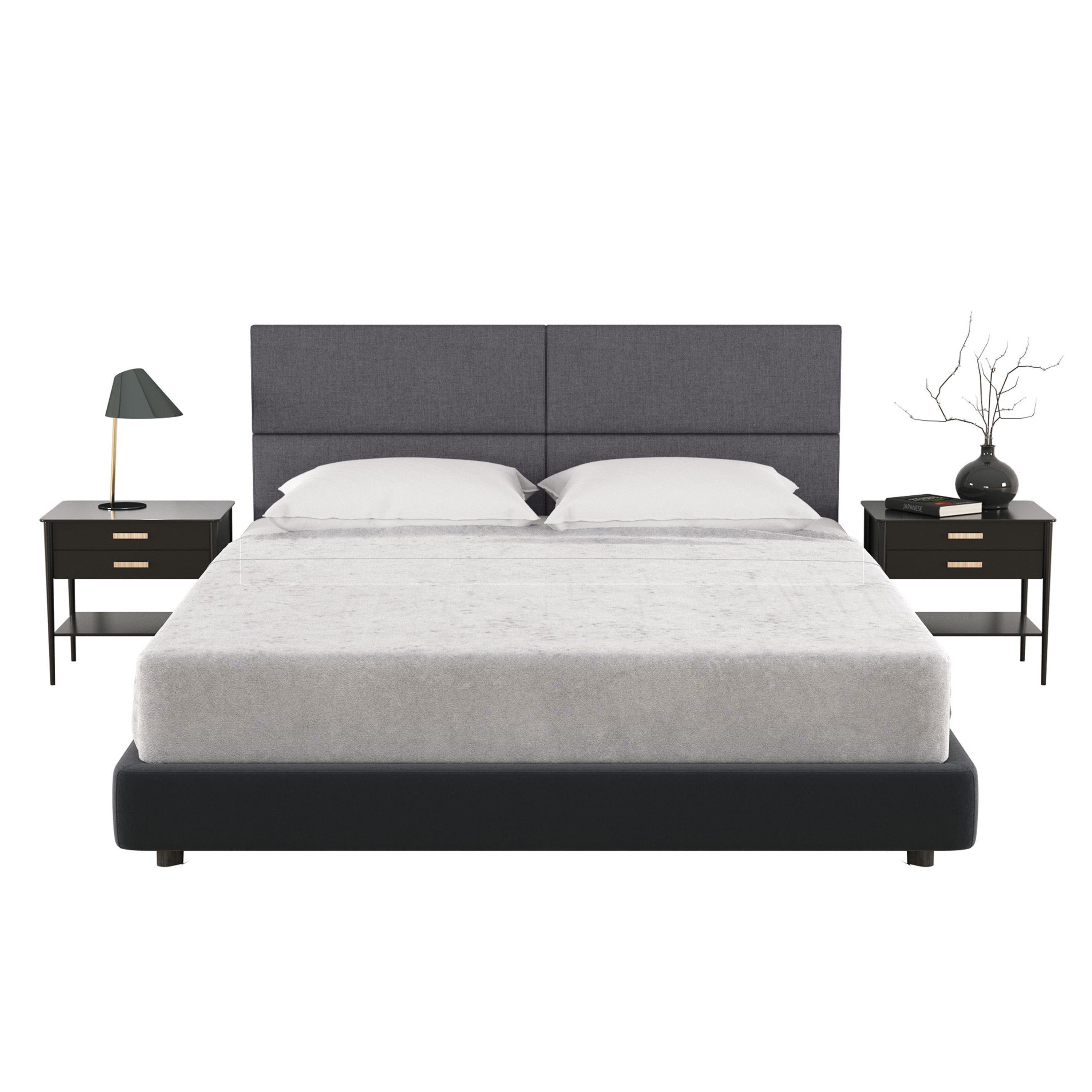 Jaxx Panelist Modern Padded Headboard – Set of 4 Wall Mounted Panels - Queen, Charcoal Microvelvet