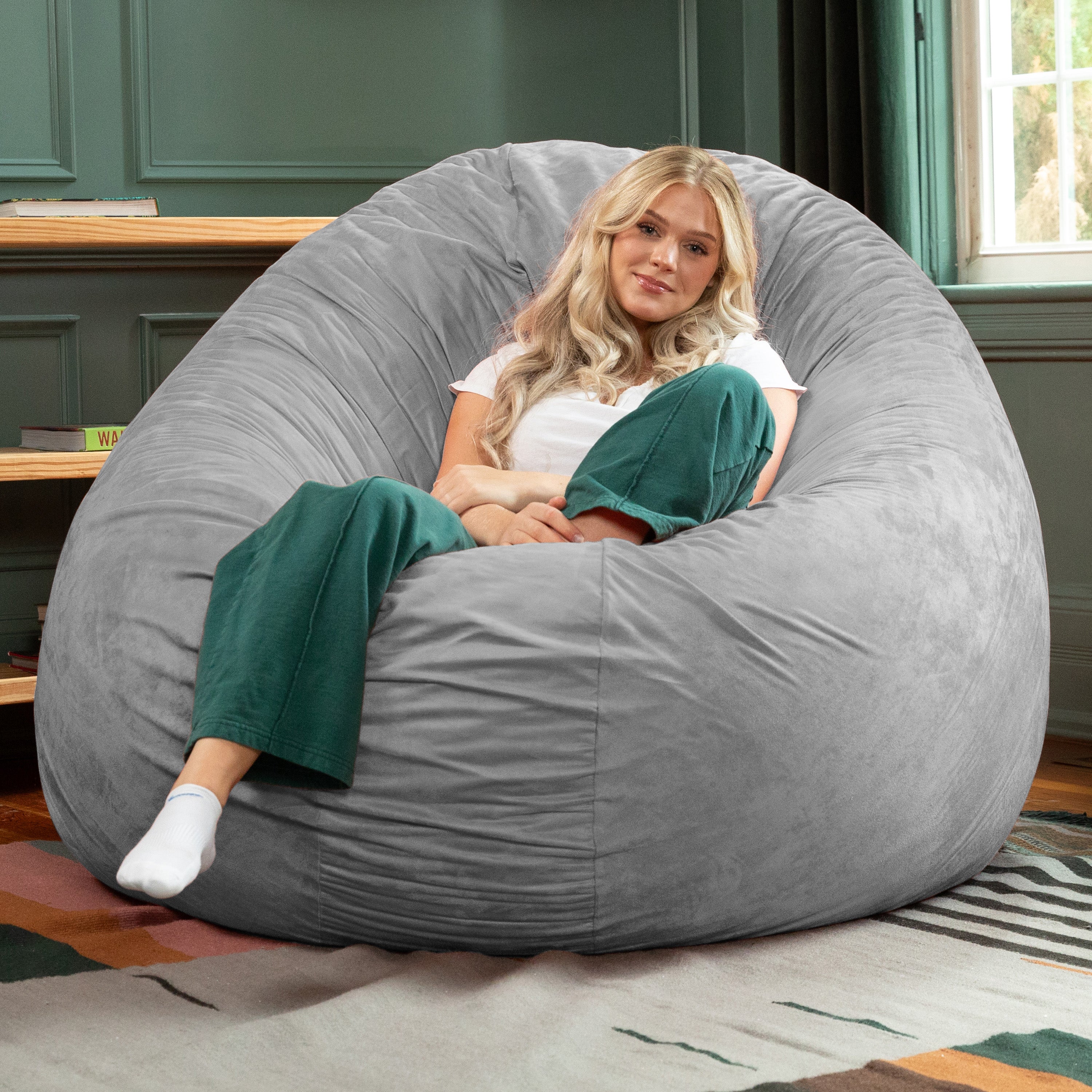 Jaxx 6 Foot Cocoon - 2-in-1 Convertible Bean Bag Bed & Large Bean Bag Chair for Adults, Platinum