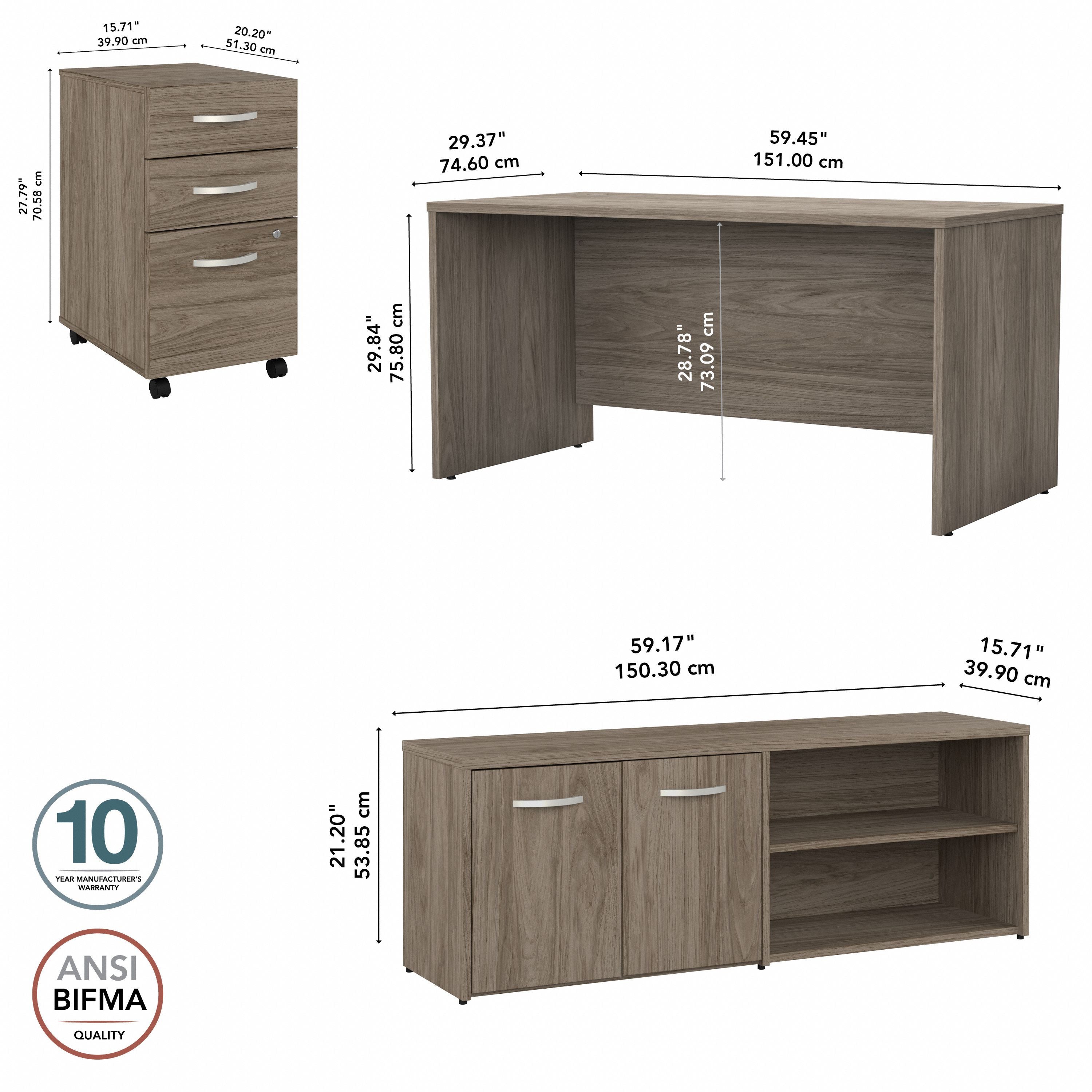 Bush Business Furniture Studio C 60W x 30D Office Desk with Storage Return and Mobile File Cabinet in Modern Hickory - 59.45" Width x 29.37" Depth x 29.84" Height