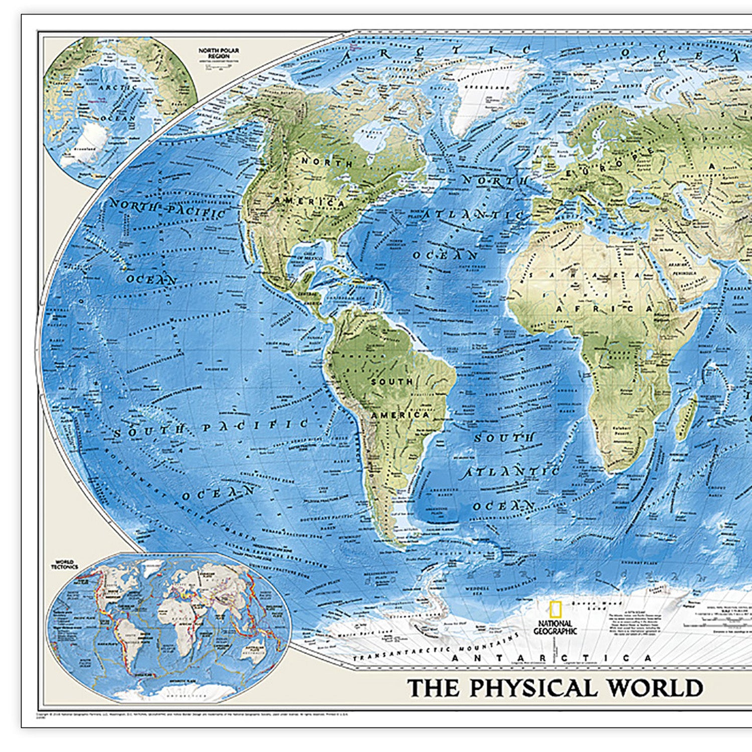 World Physical Map, Enlarged and Laminated, 69.25" x 46.25"