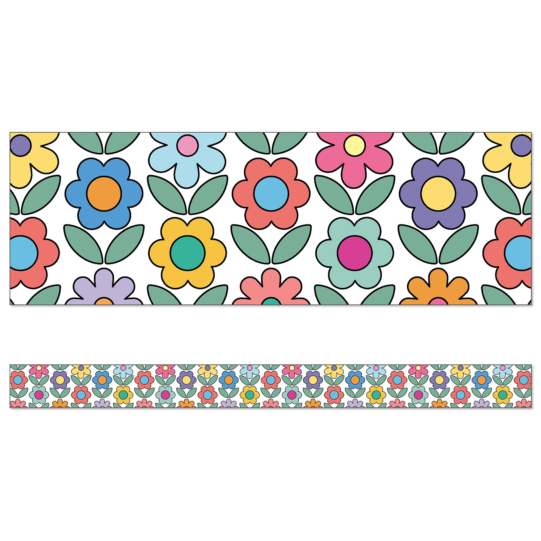 Happily Ever Elementary Retro Remix Flowers Straight Bulletin Board Borders, 36 Feet Per Pack, 3 Packs