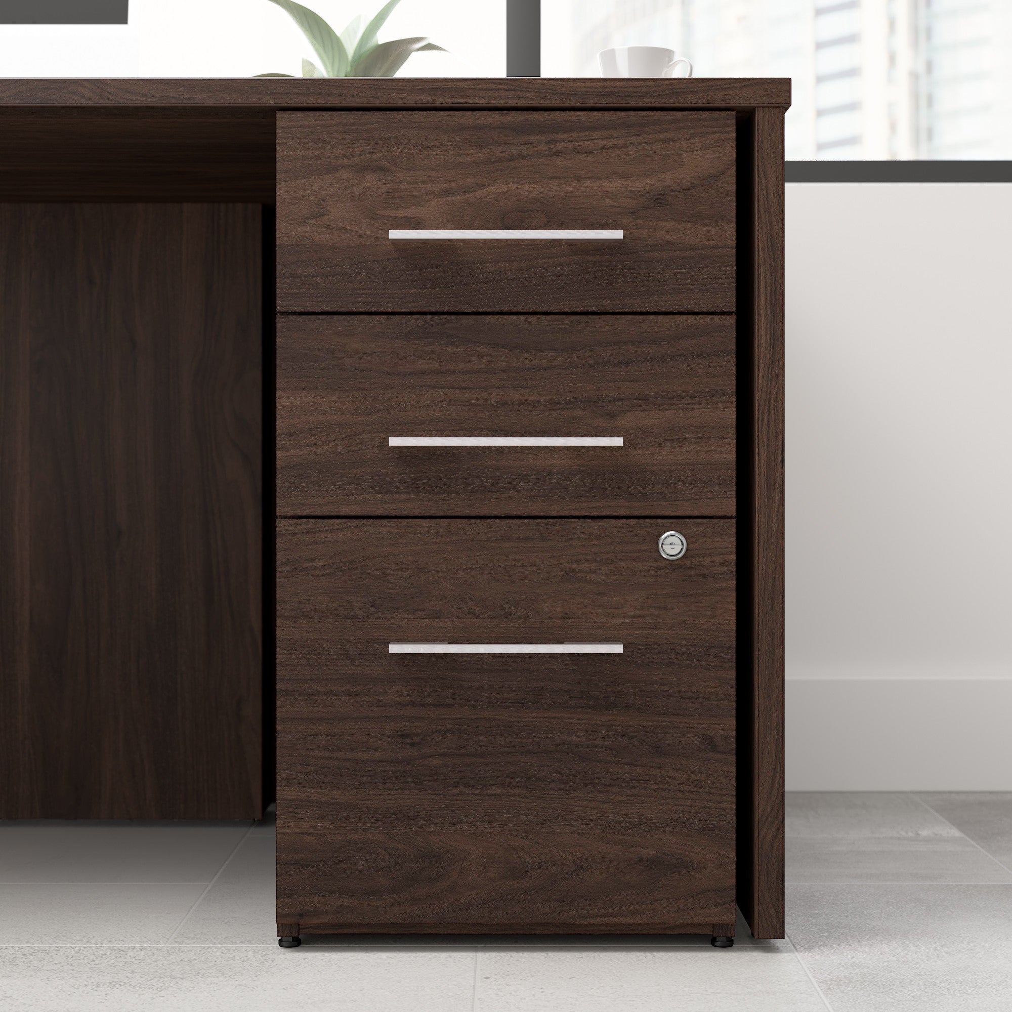 Bush Business Furniture Office 500 16W 3 Drawer File Cabinet in Black Walnut - Assembled - 15.75" Width x 20.35" Depth x 28.84" Height
