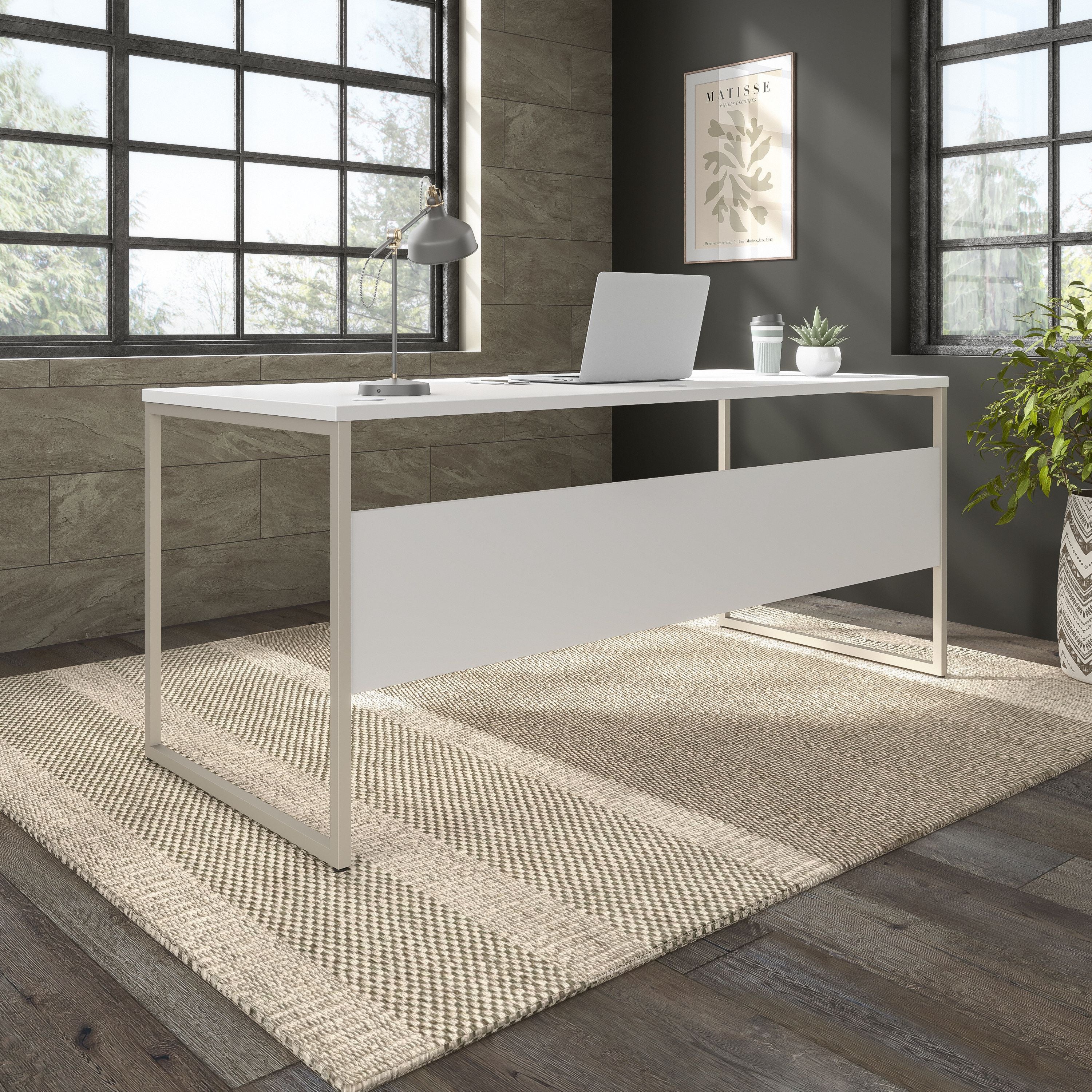 Bush Business Furniture Hybrid 72W x 30D Computer Table Desk with Metal Legs in White - 71.02" Width x 29.37" Depth x 29.91" Height