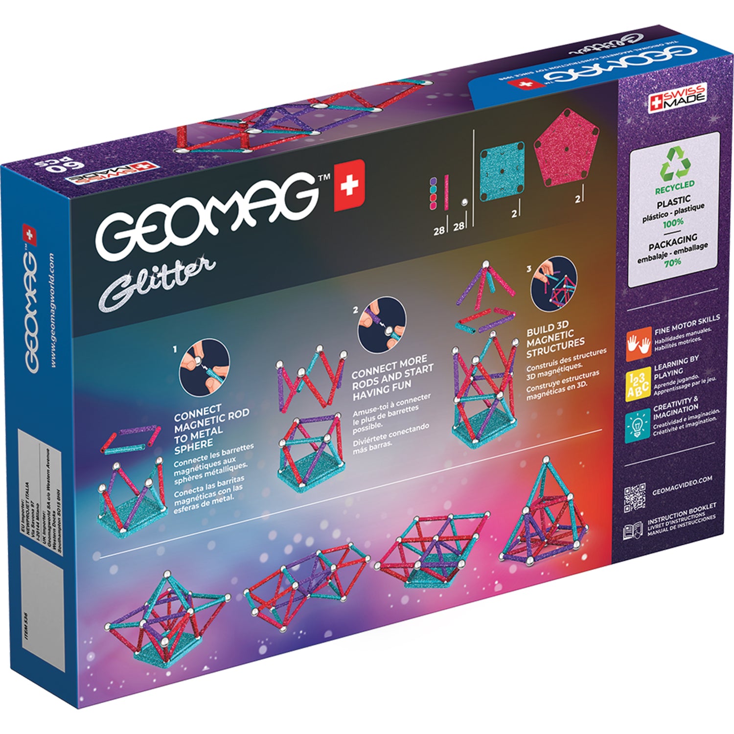 Geomag™ Glitter Magnetic Panels Building Set, 60 Pieces