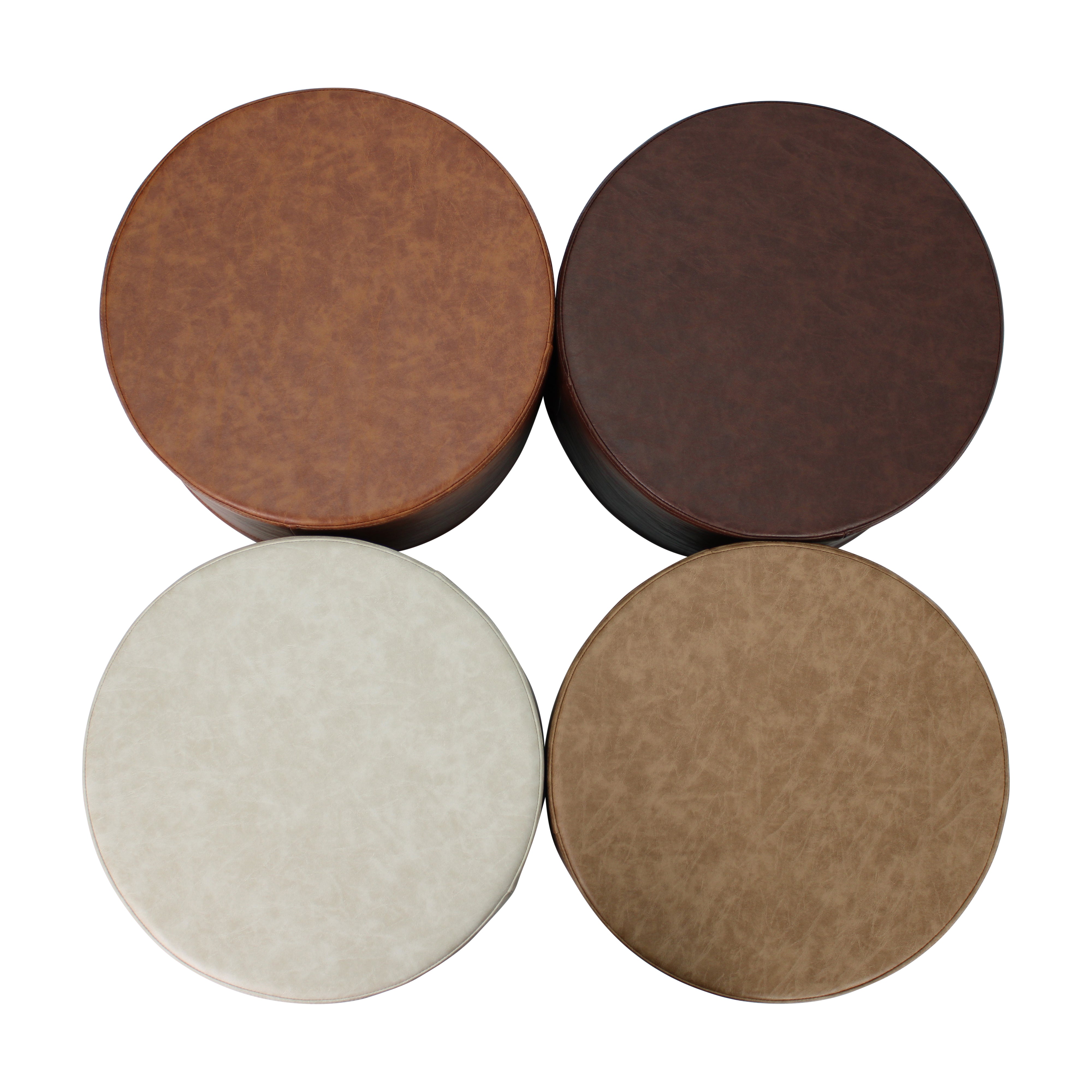 Rustic 18" Round Ottoman 12" Height, 4-Piece - Distressed Assorted