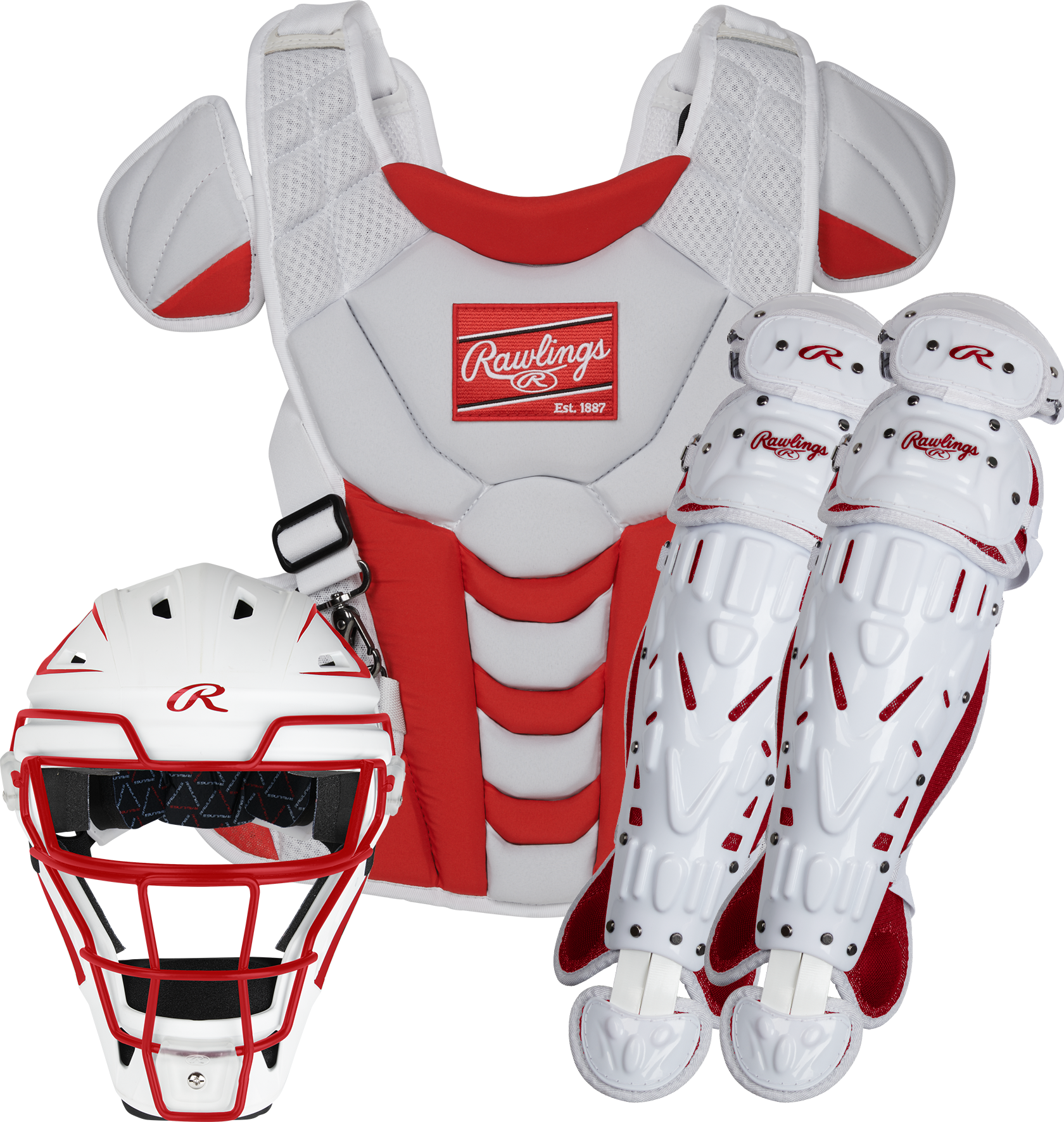 Rawlings Velo 2.0 Series Softball Medium Catchers Set - Scarlet/White