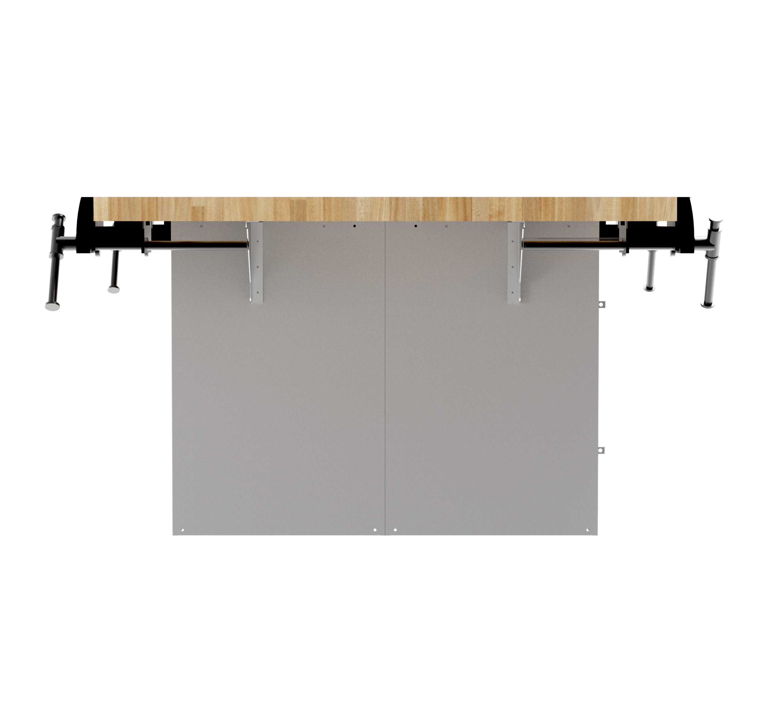 Forum Industrial Arts Four-Station Workbench with Steel Lockers W/4 Vises