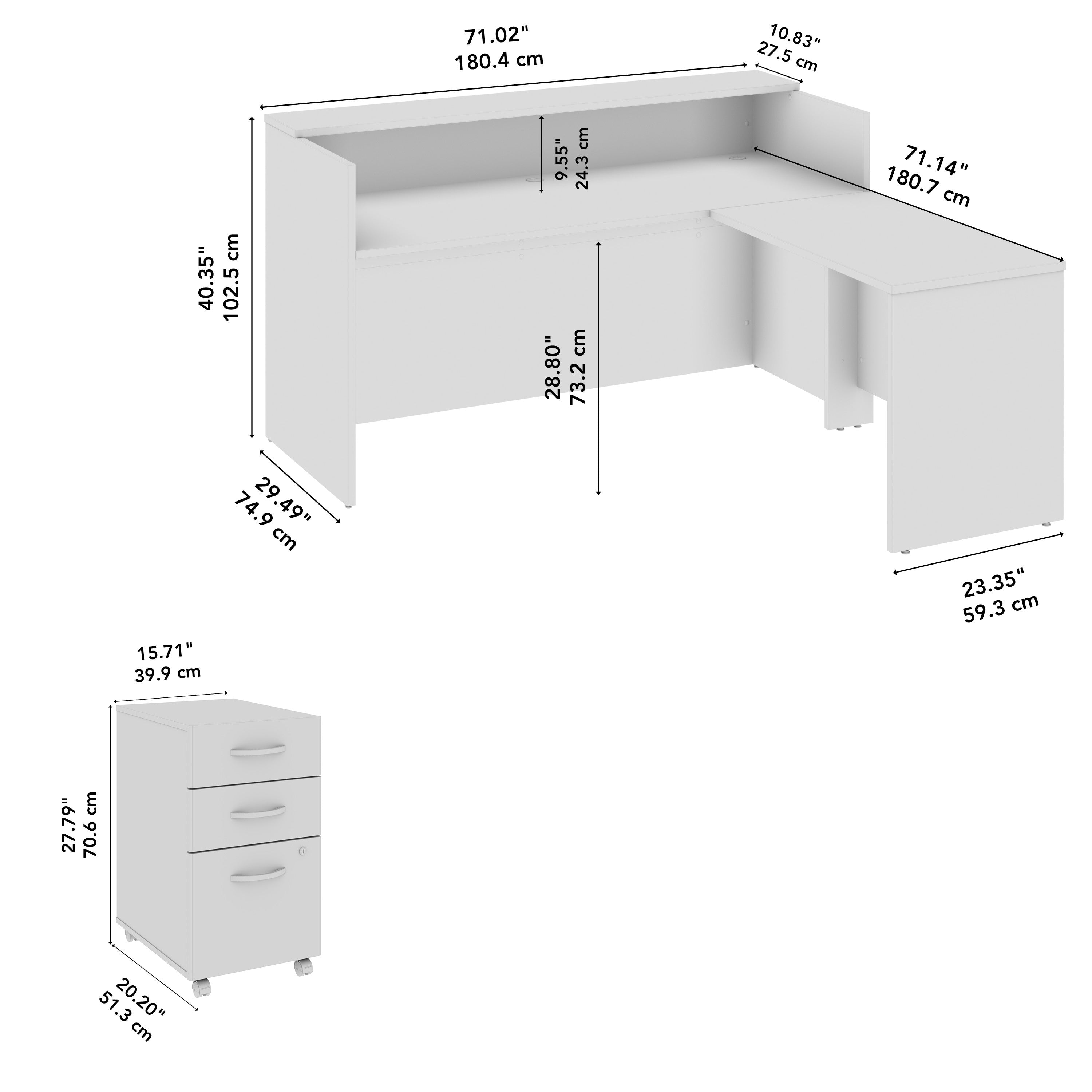 Bush Business Furniture Arrive 72W x 72D L Shaped Reception Desk with Shelf and Mobile File Cabinet in Mocha Cherry - 71.02" Width x 71.14" Depth x 40.35" Height