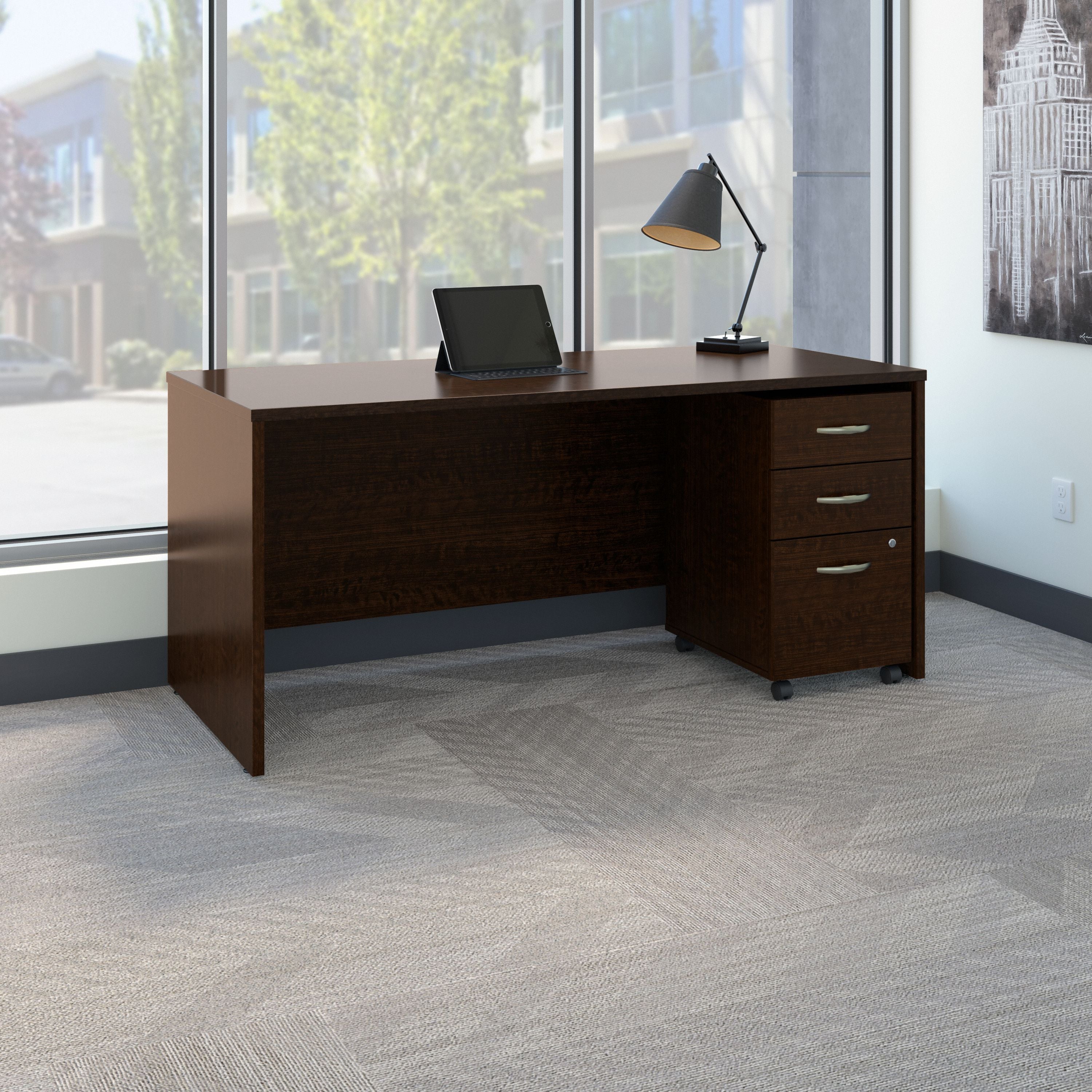 Bush Business Furniture Series C 66W x 30D Office Desk with Mobile File Cabinet in Mocha Cherry - 65.98" Width x 29.39" Depth x 29.8" Height