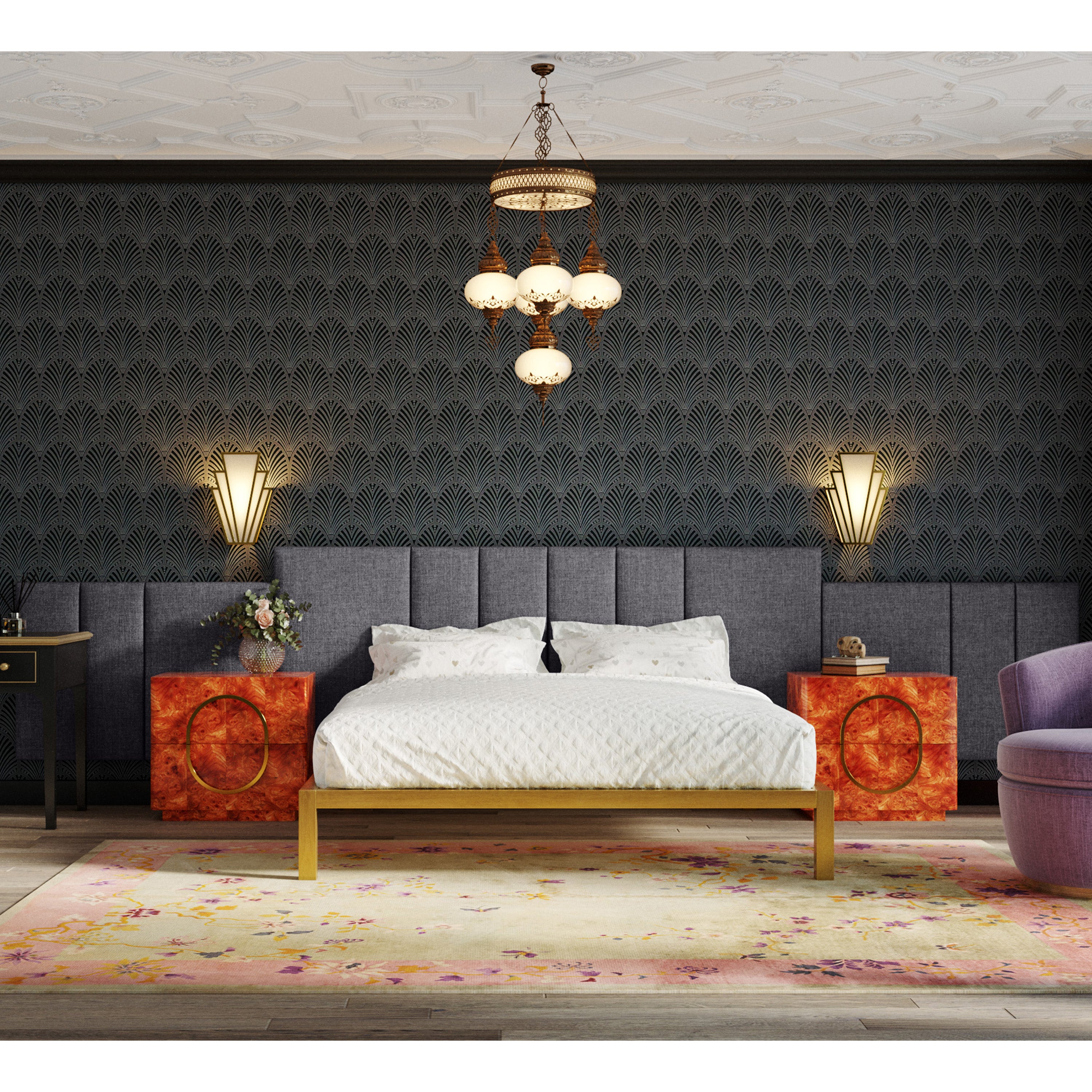 Jaxx Panelist Modern Padded Headboard- Set of 2 Wall Mounted Panels (Each 22.5" x 30")- Queen Double Tall, Microvelvet Charcoal