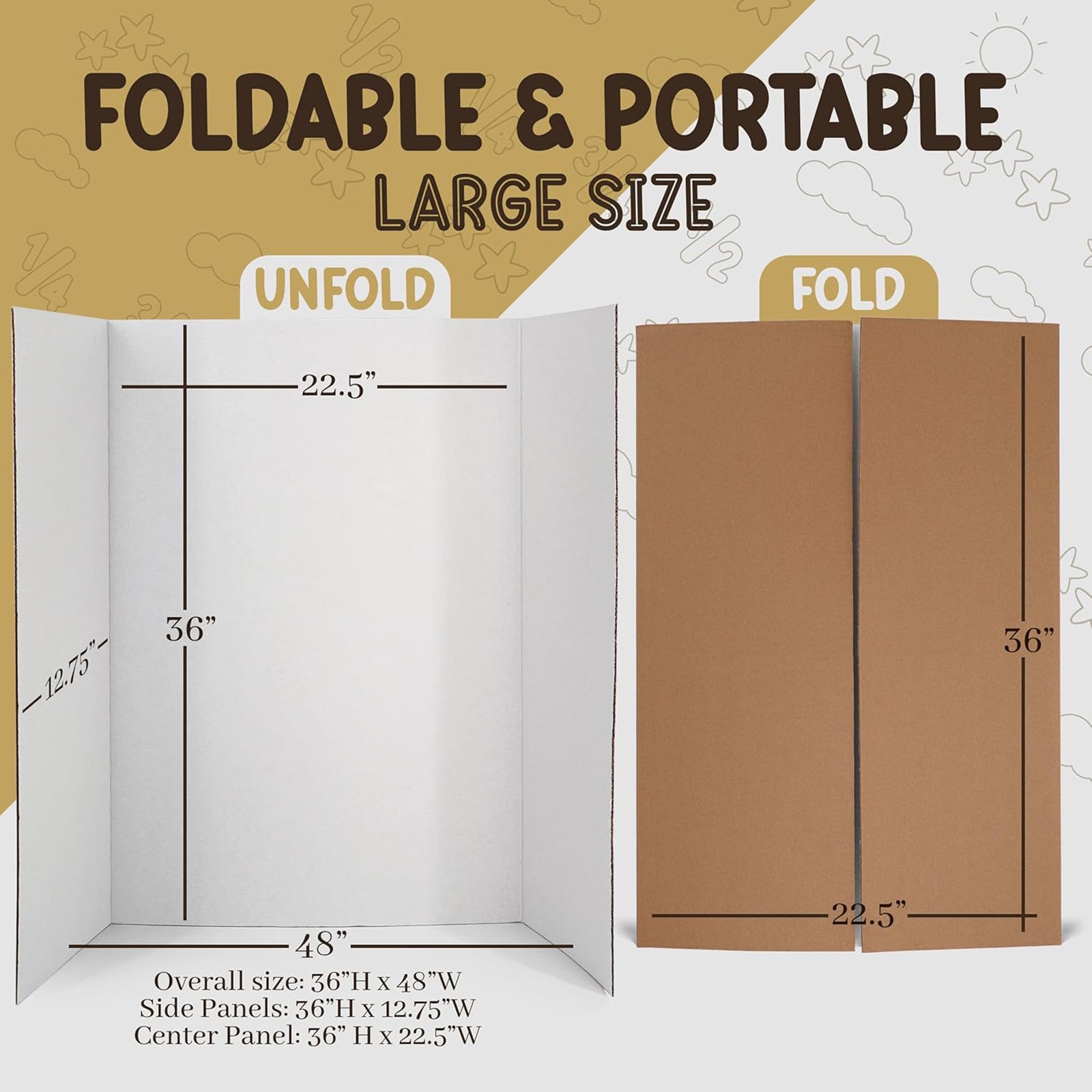 Trifold Poster Board, Presentation Board, 36" x 48", White, Pack of 4