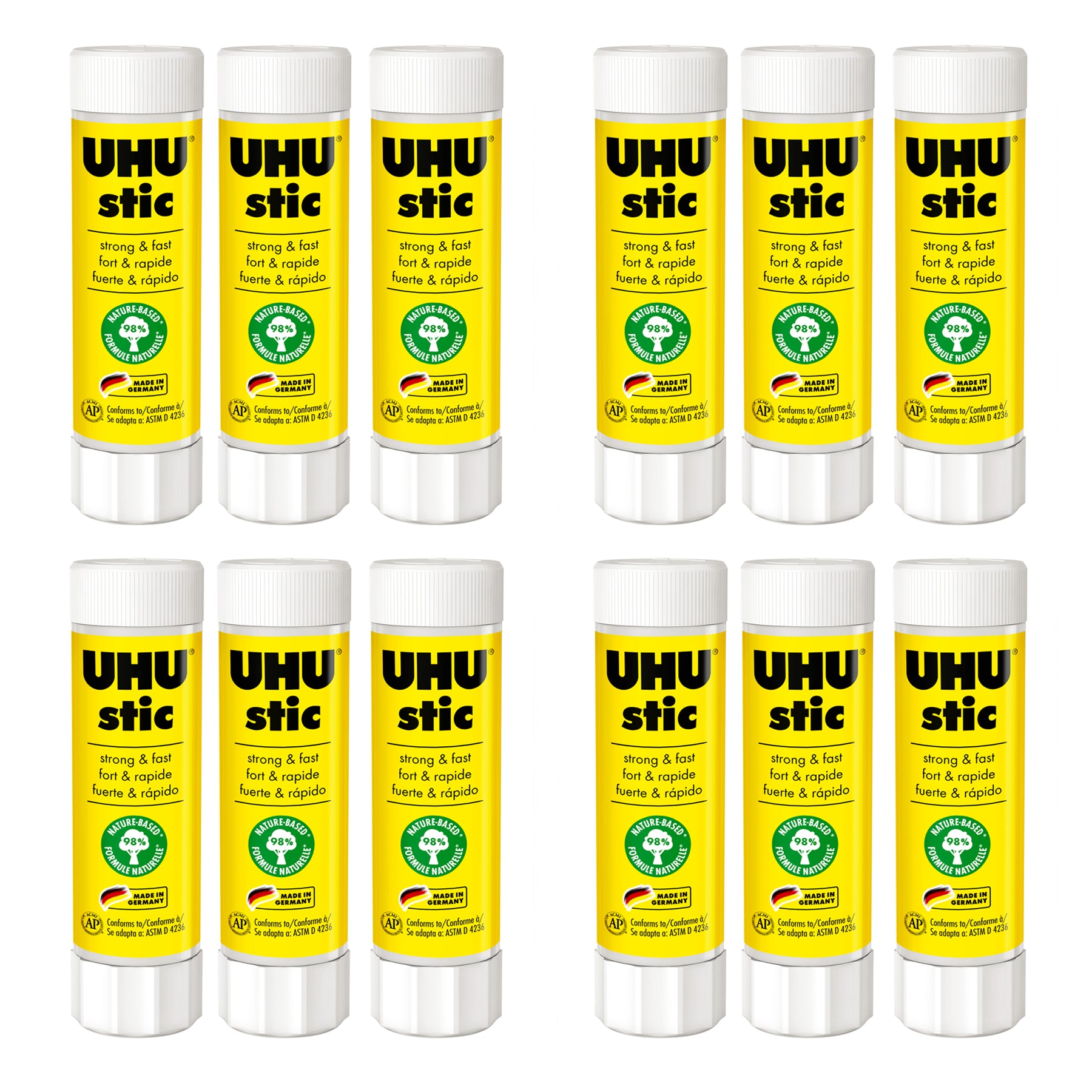 UHU Stic Permanent Glue Stick, Clear, 40 g, Pack of 12