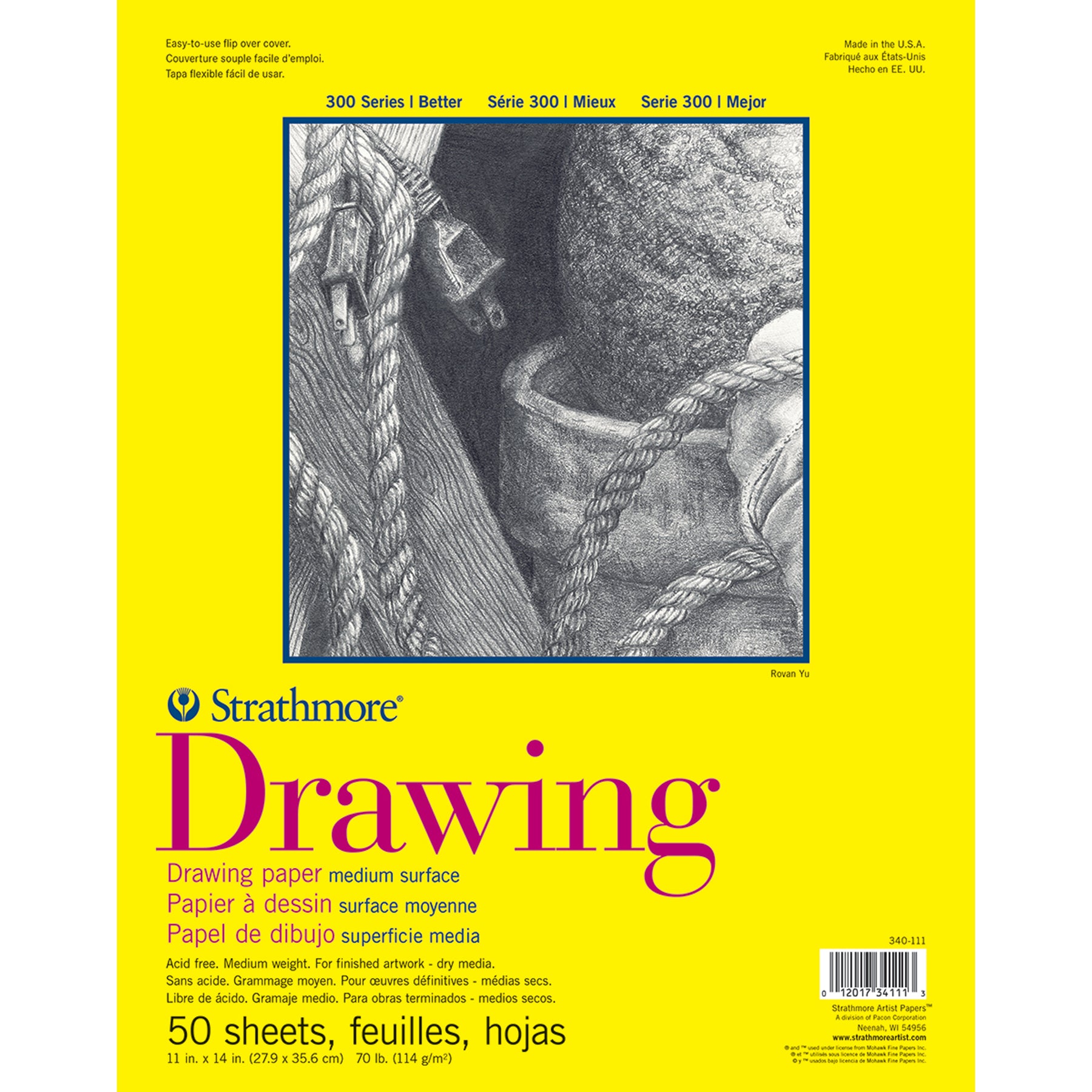 300 Series Drawing Pad, Glue Binding, 50 Sheet, 11x14 inch, 1 Count
