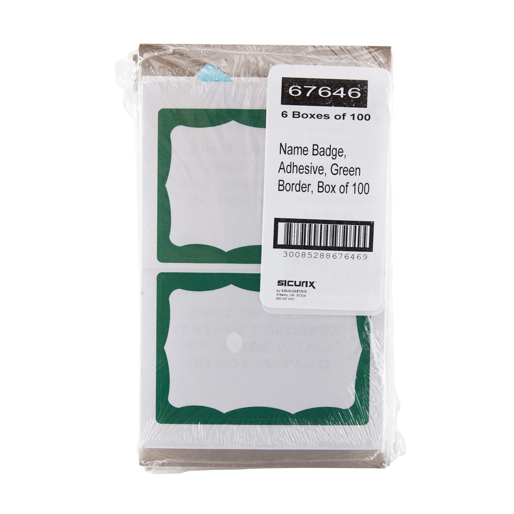 Adhesive Badges, Green Border, Pack of 100