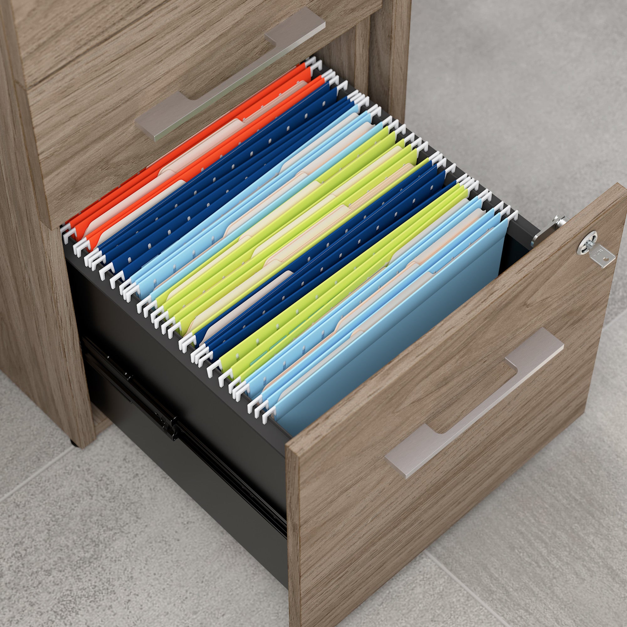 Bush Business Furniture Office 500 16W 3 Drawer File Cabinet in Modern Hickory - Assembled - 15.75" Width x 20.35" Depth x 28.84" Height