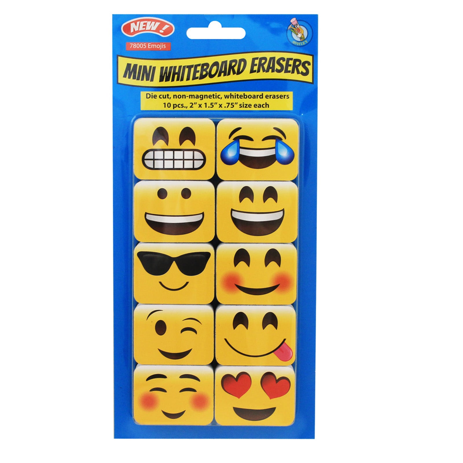Non-Magnetic Mini Whiteboard Erasers, Emotions Icons, Pack of 10