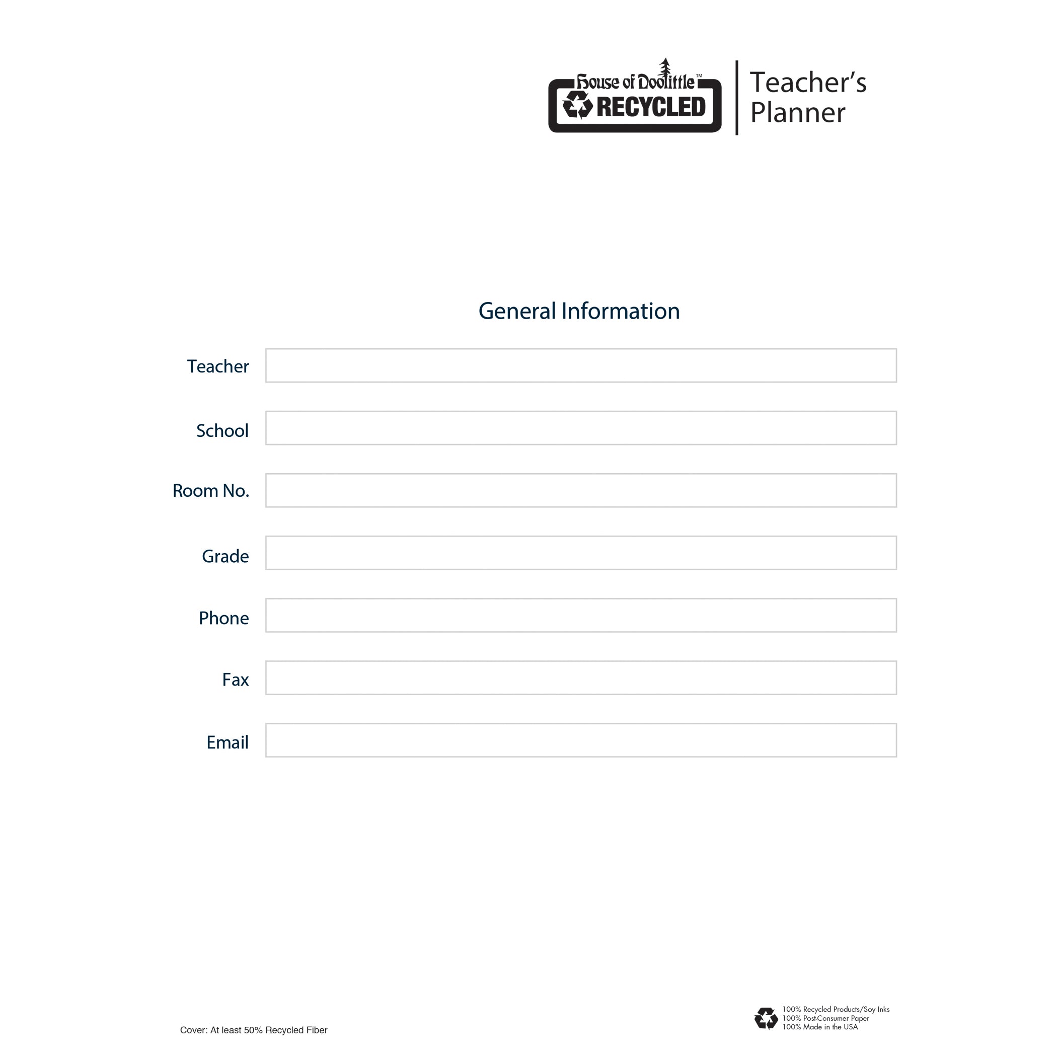 Teacher's Planner, 45 Weeks, Blue, 8-1/2" x 11"