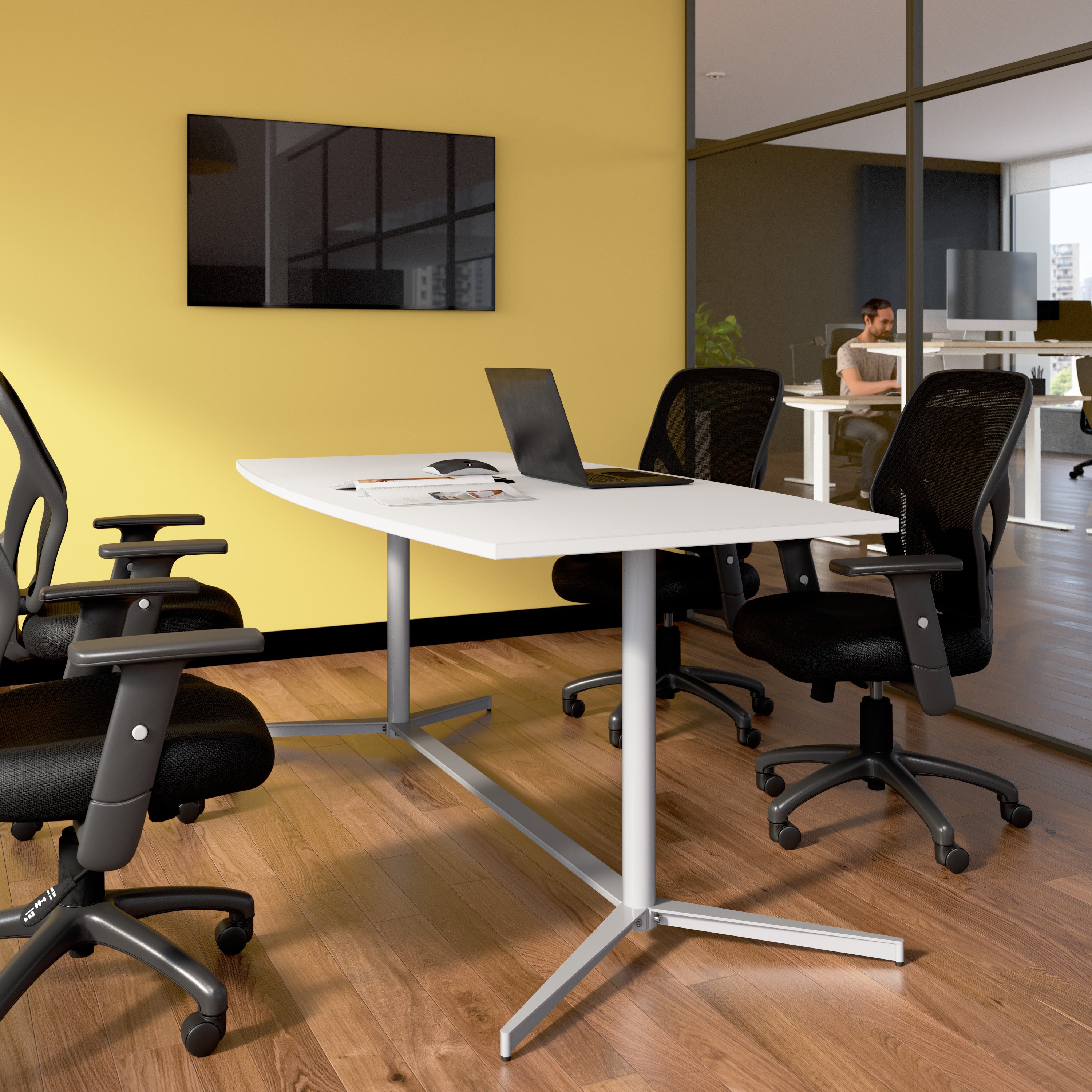 Bush Business Furniture 72-inch Office Conference Table with Metal Base in White - 73.25" Width x 35.98" Depth x 30.28" Height