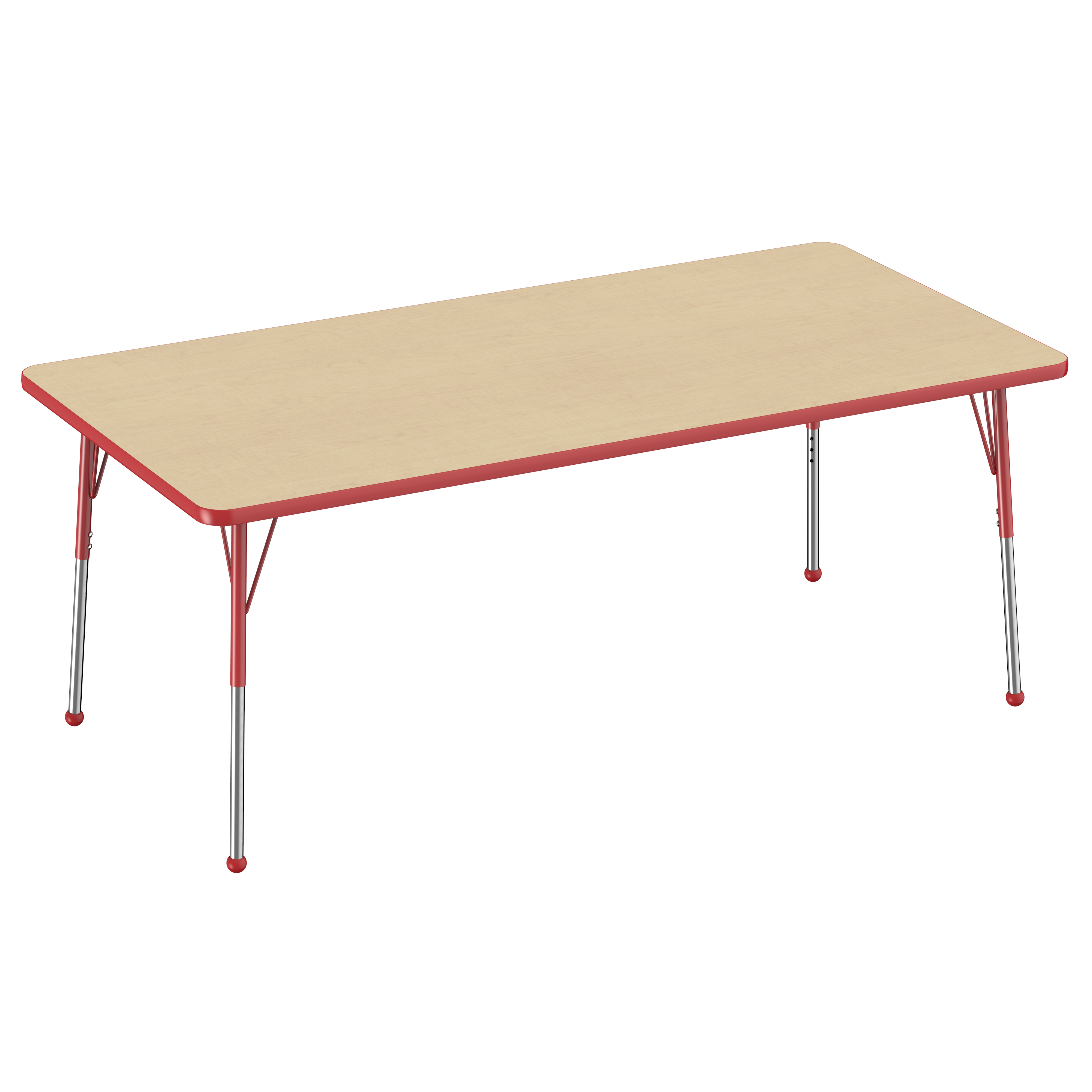 36" x 72" Rectangle T-Molding Activity Table with Adjustable Standard Ball Glide Legs - Maple/Red