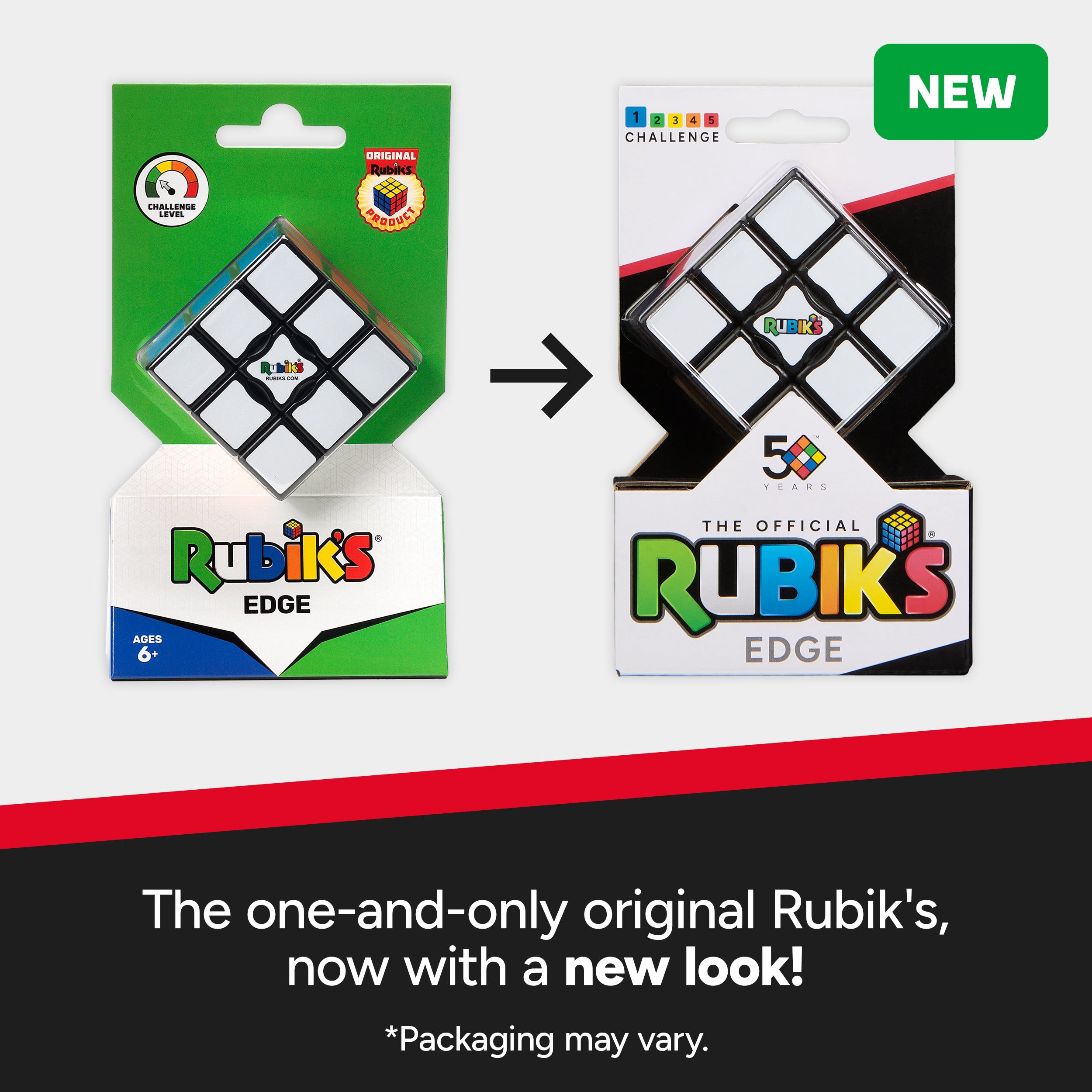 Rubik’s Cube, Edge, 3x3x1 Cube for Beginners, Single Layer Puzzle Problem-Solving STEM Toy, Problem-Solving Brain Teaser, Classic Color-Matching Puzzle, Fidget Toy for Ages 8 & Up