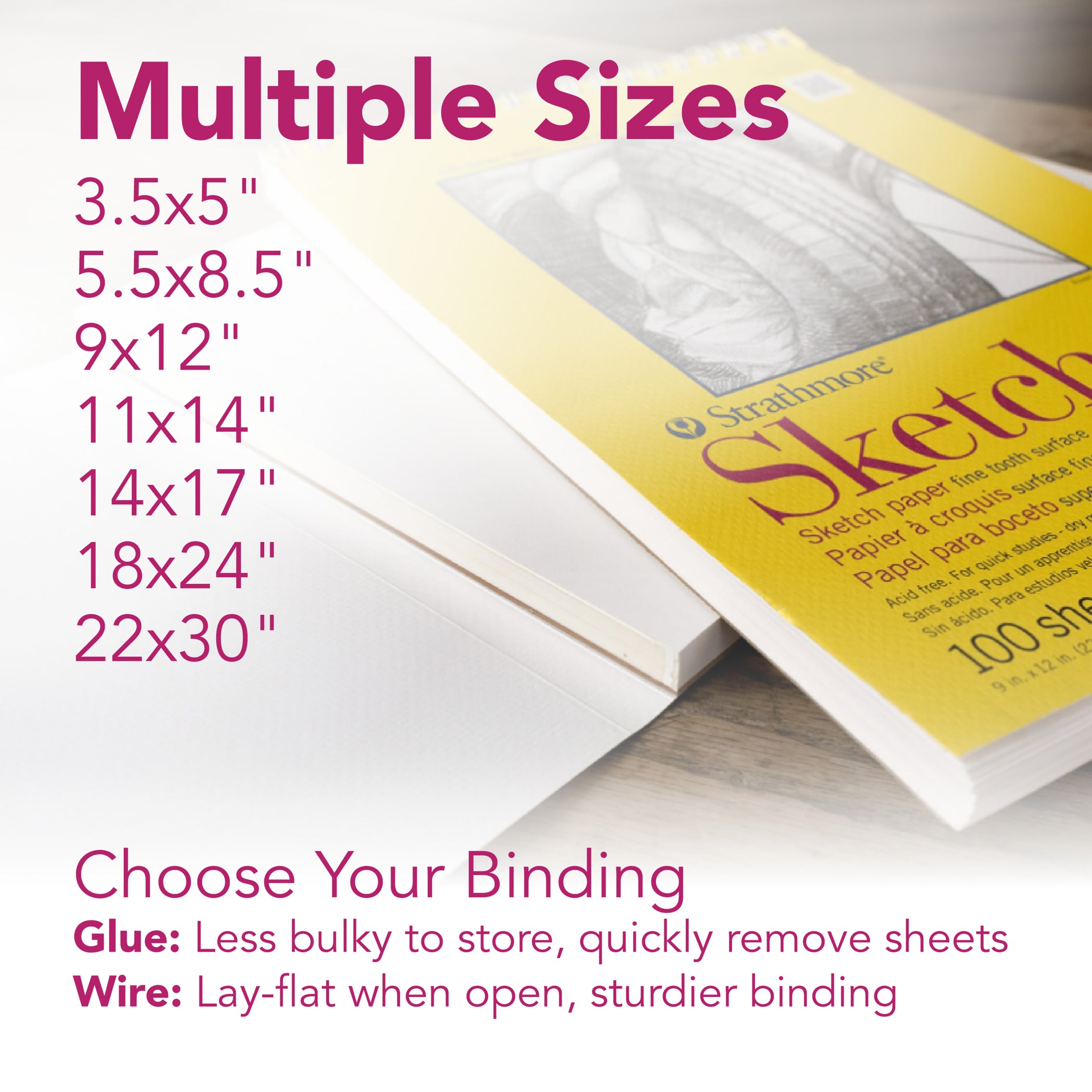 300 Series Sketch Pad, Side Wire Binding, 100 Sheets, 11x14 inch