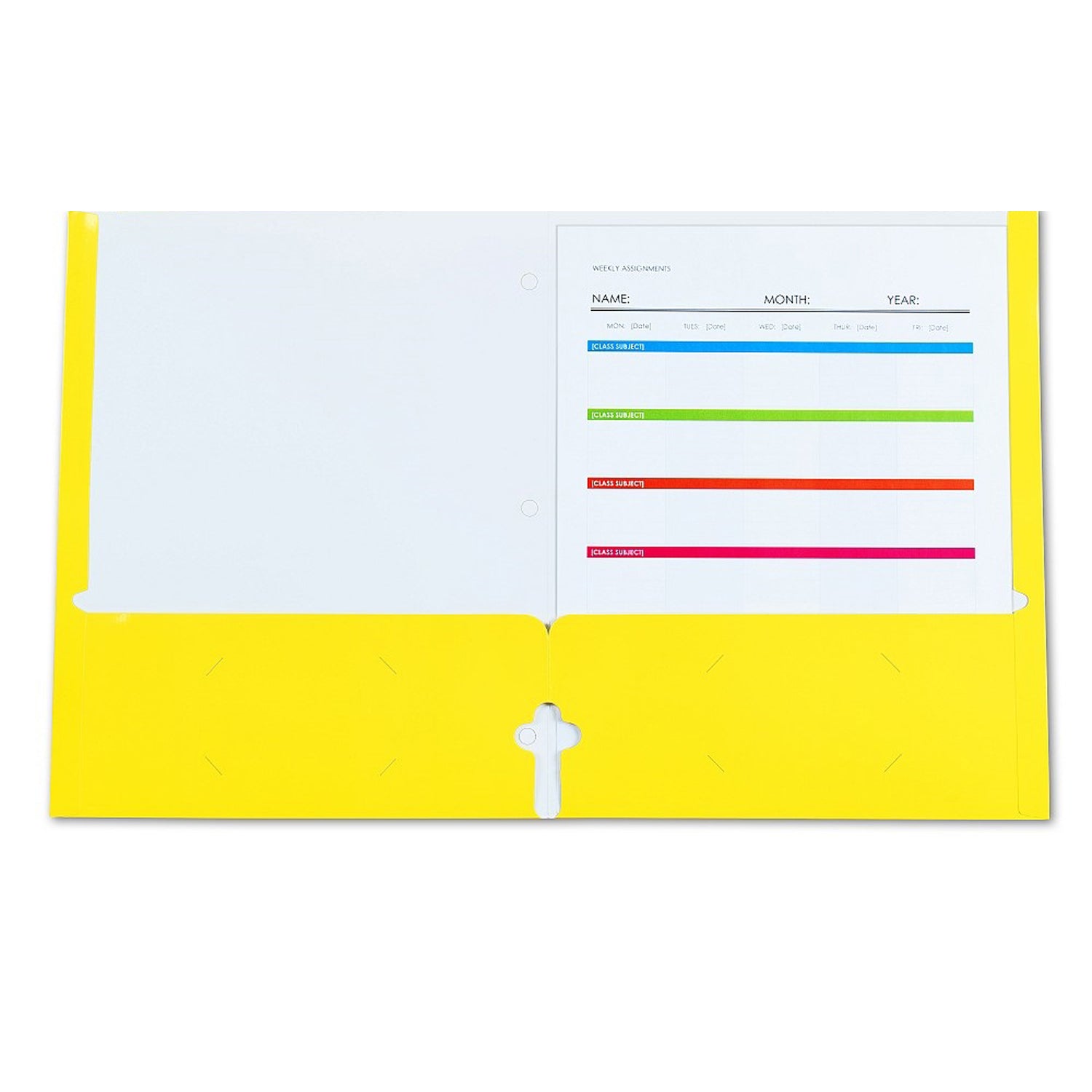 2-Pocket Laminated Paper Portfolios with 3-Hole Punch, Yellow, Box of 25