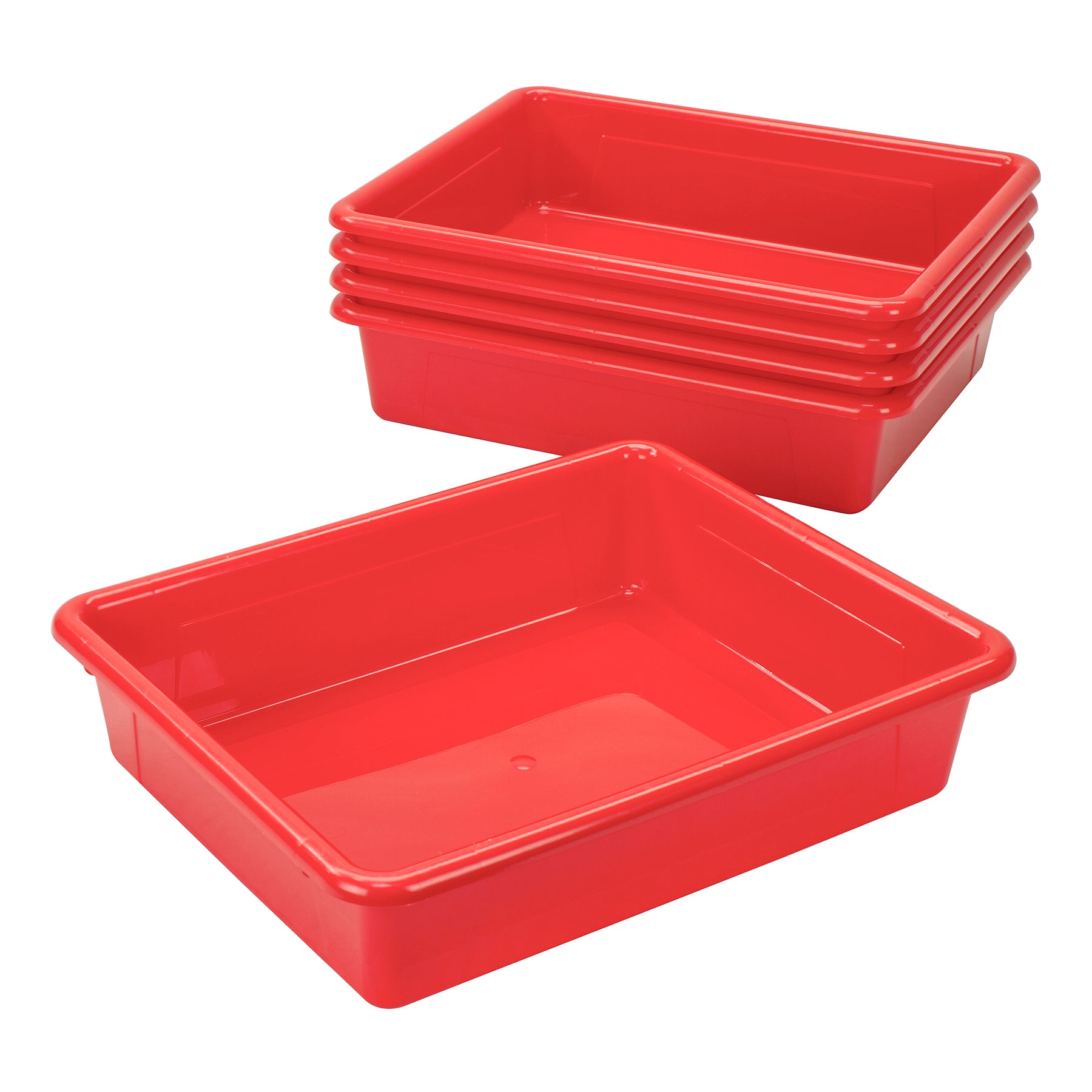 Flat Storage Tray, Red, Pack of 5