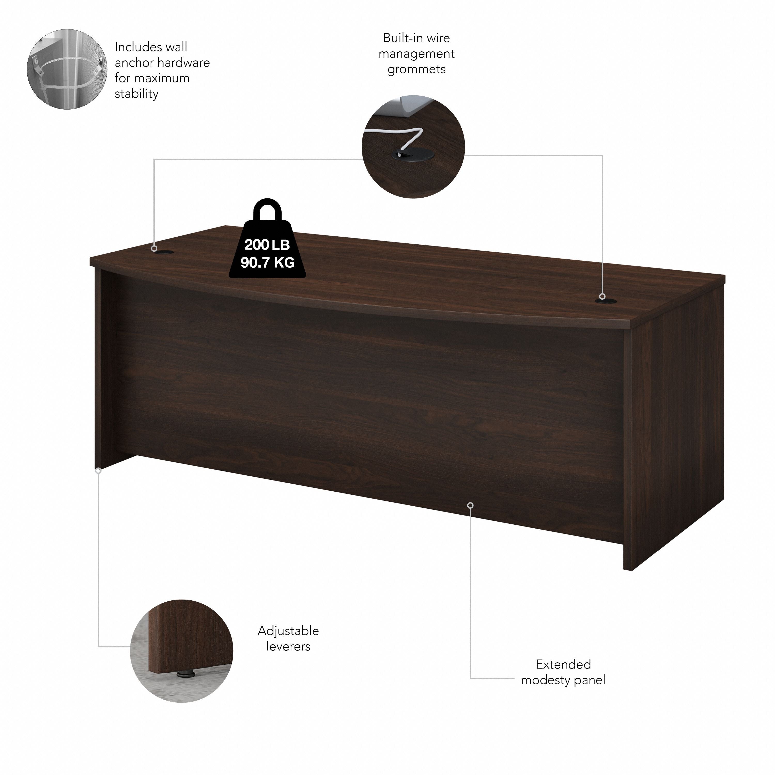 Bush Business Furniture Studio C 72W x 36D Bow Front Desk with Mobile File Cabinets in Black Walnut - 71.02" Width x 35.43" Depth x 29.84" Height