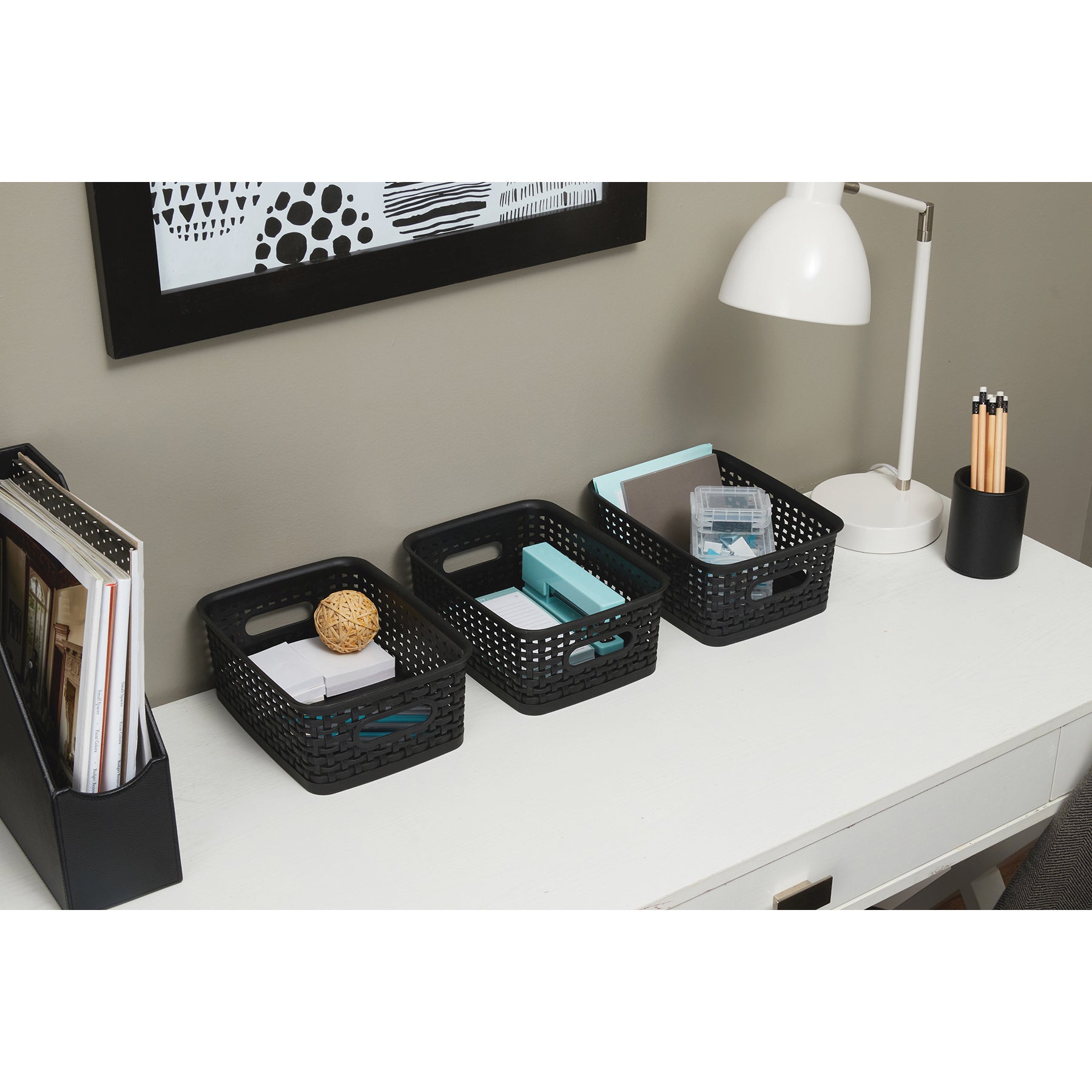 Black Plastic Weave Bins, Small, Pack of 3
