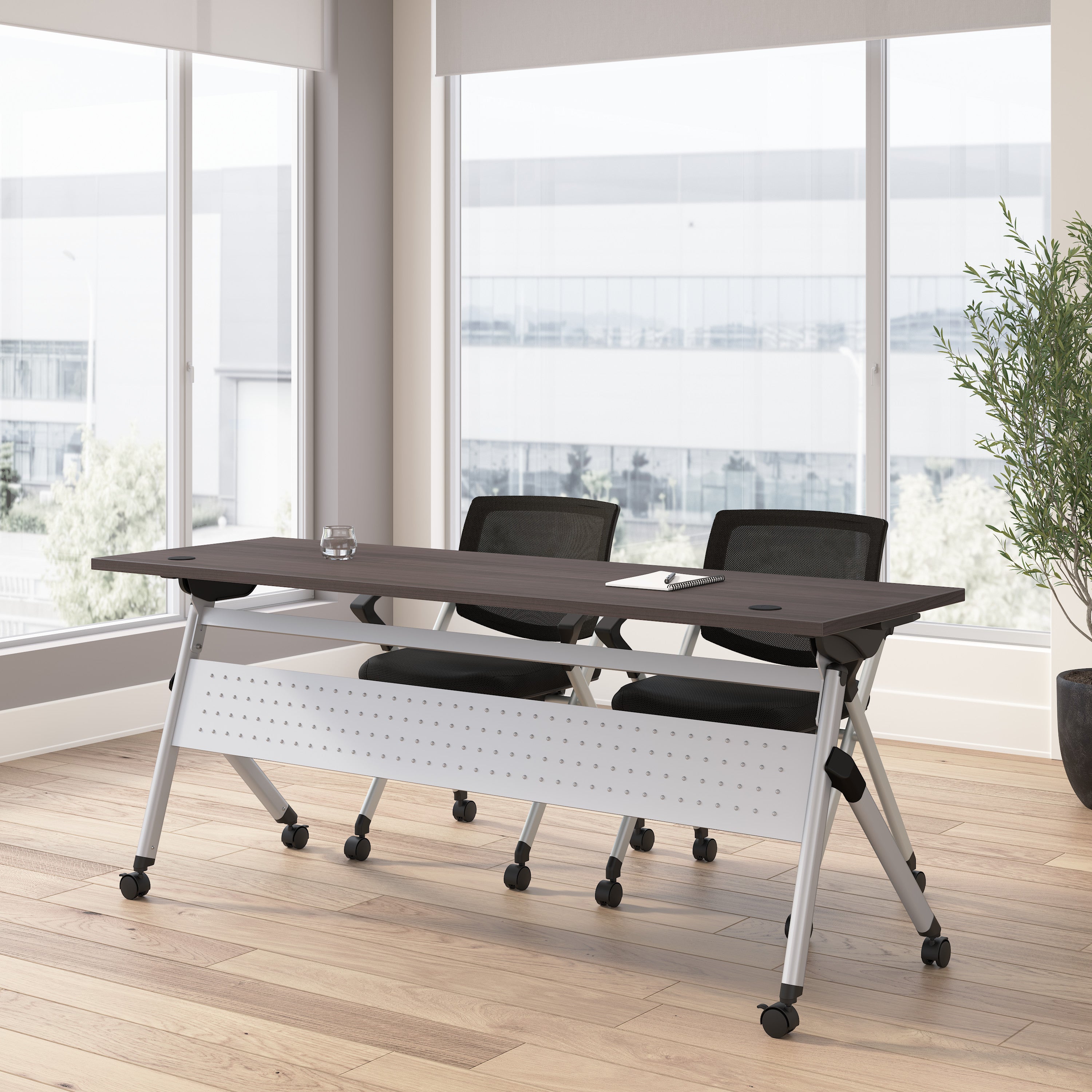 Bush Business Furniture Envision 72W Folding Training Table and 2 Folding Chairs with Arms in Storm Gray - 71.02" Width x 23.54" Depth x 32.87" Height