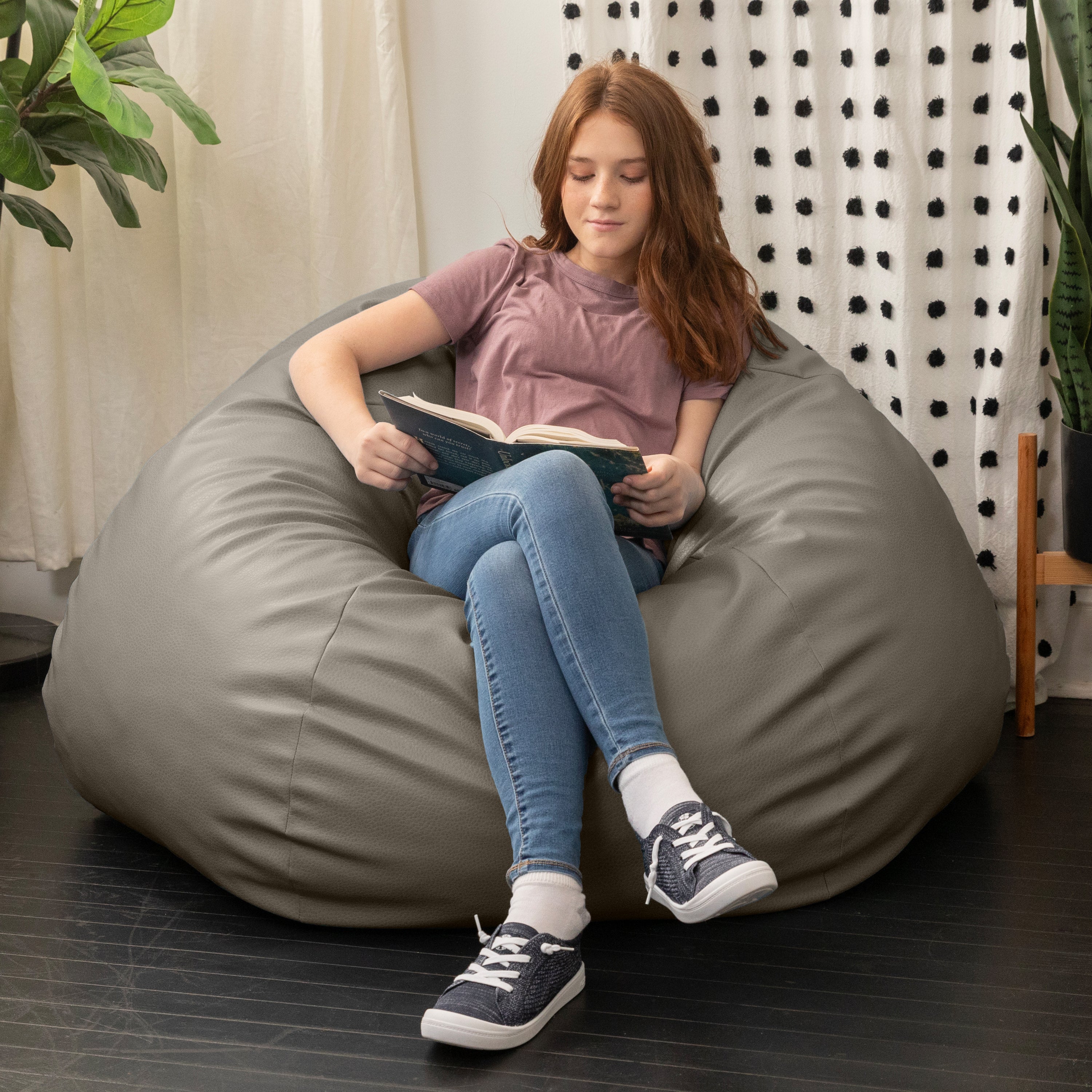 Atrium Collection Pazi Pod - Designer Foam Bean Bag Chair for Home Theaters, Offices, Schools, Reception & Waiting Rooms - Faux Leather - Gun Metal