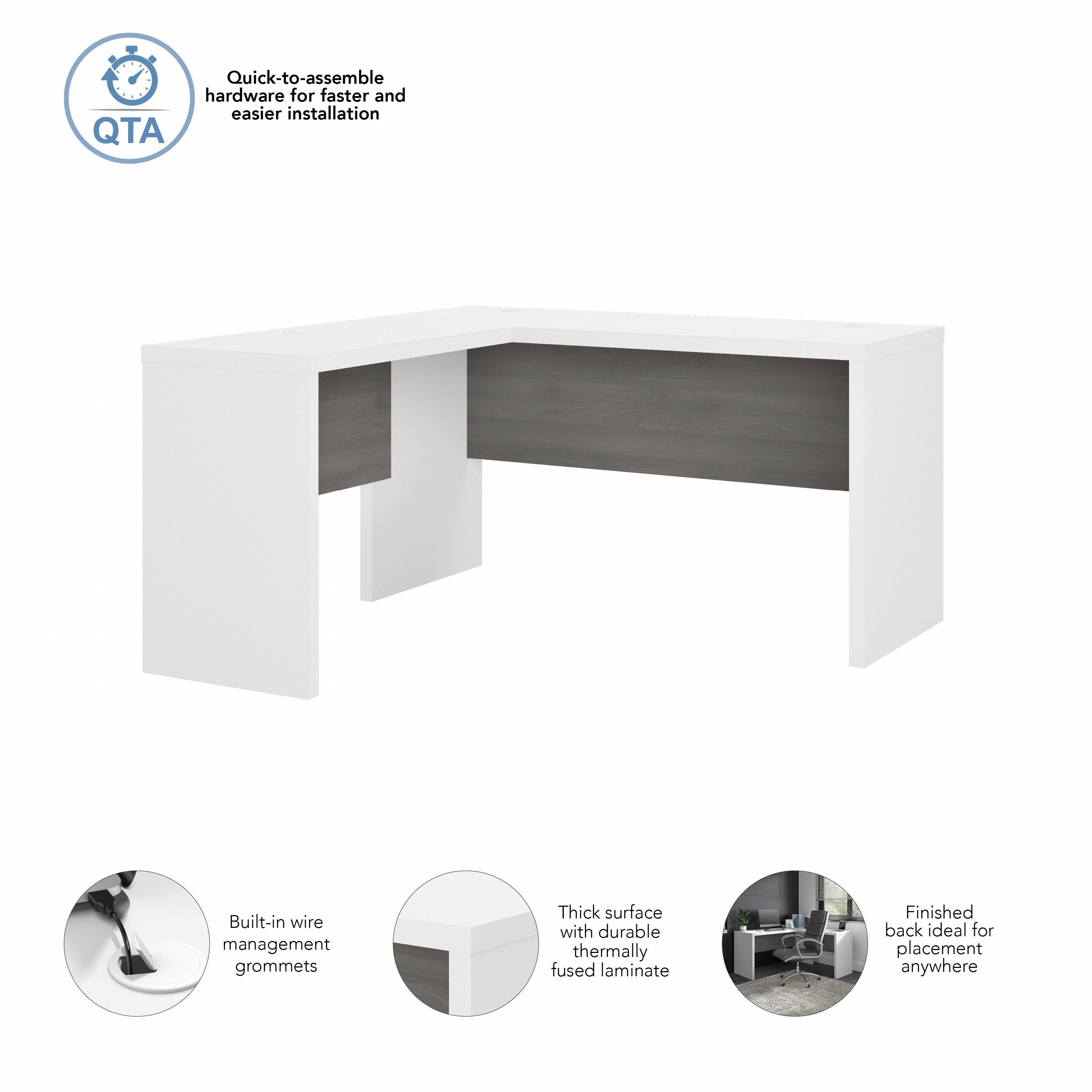 Bush Business Furniture Echo L Shaped Desk in Pure White and Modern Gray - 60" Width x 59.84" Depth x 30" Height
