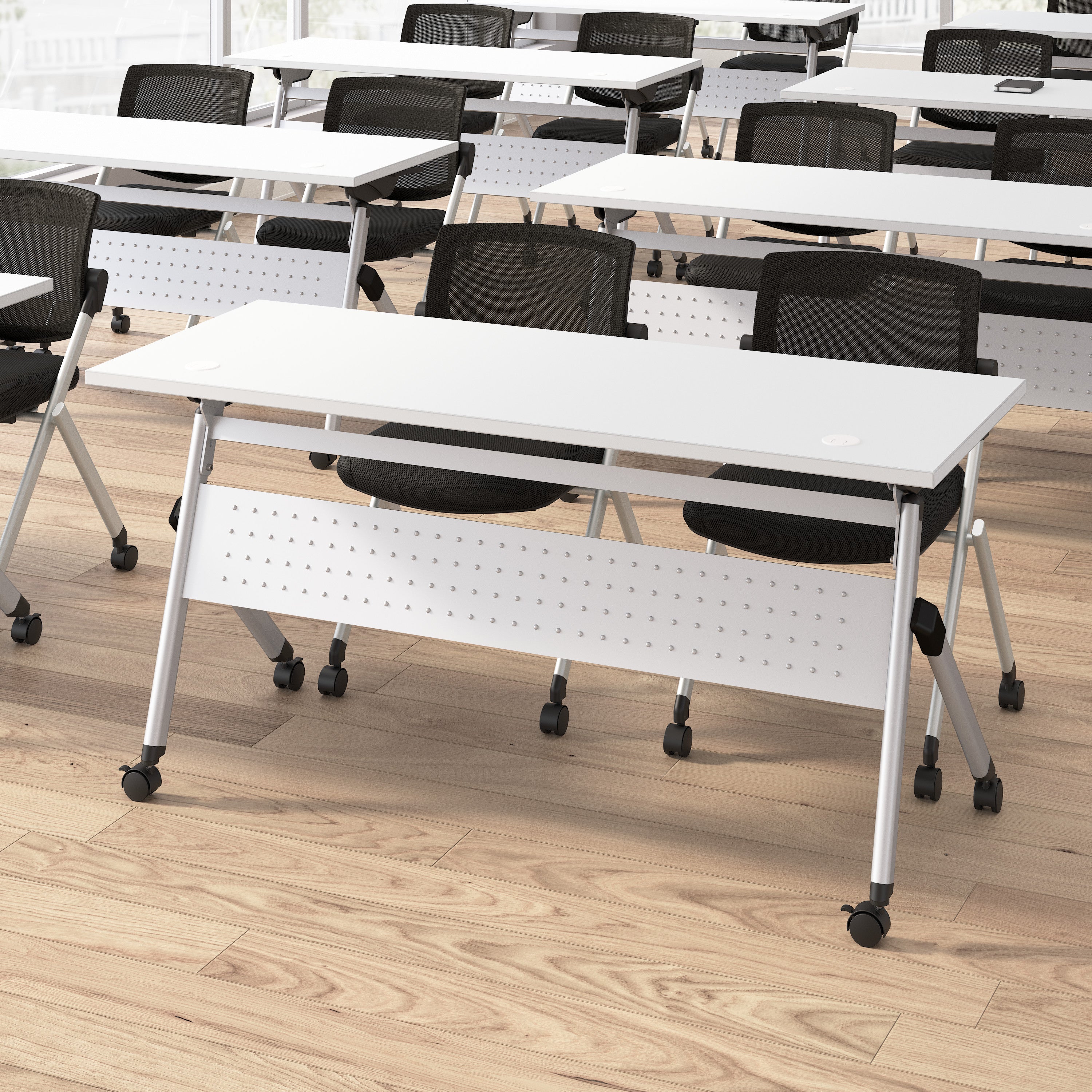 Bush Business Furniture Envision 72W Folding Training Table with 2 Folding Chairs in White - 71.02" Width x 23.54" Depth x 32.87" Height