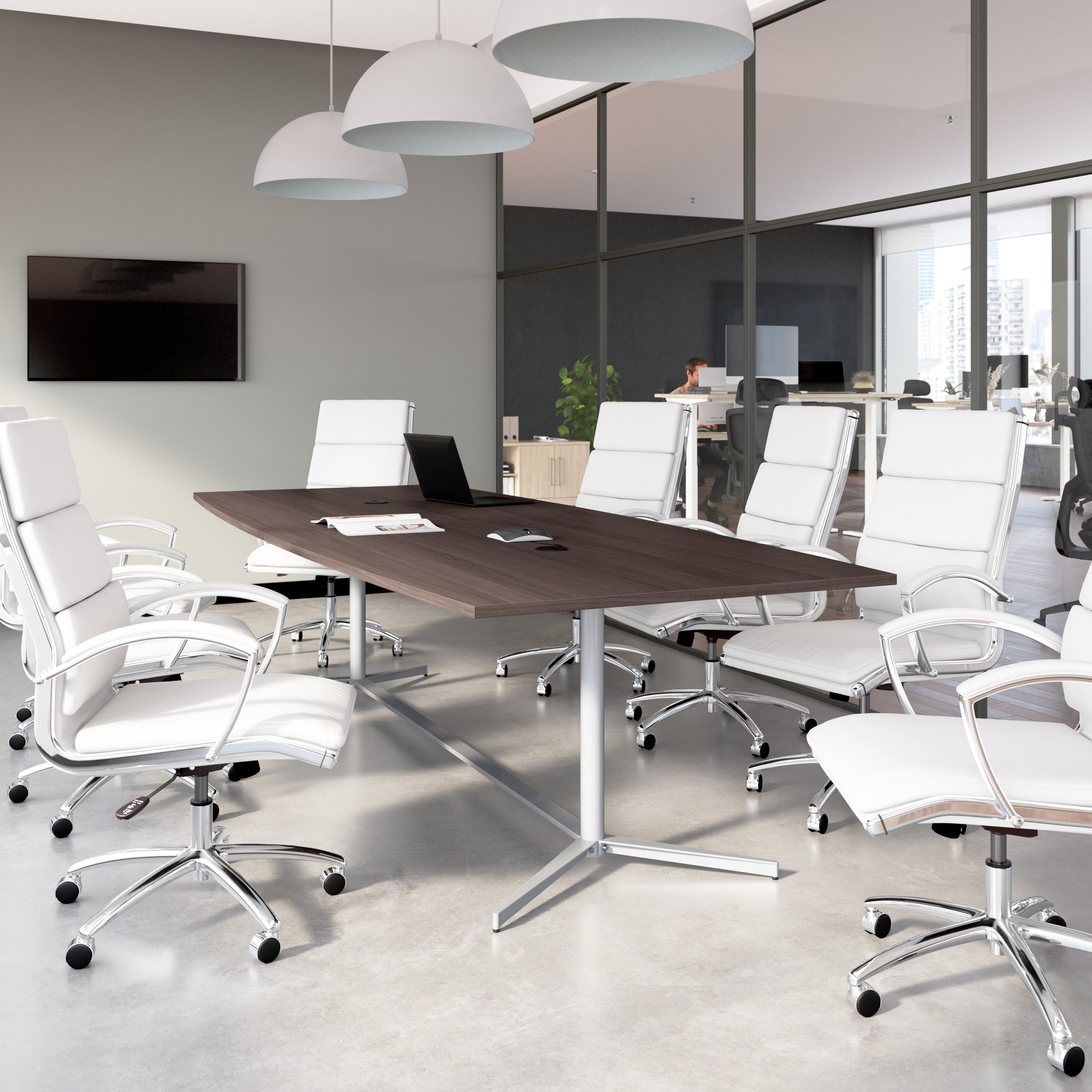 Bush Business Furniture 120-inch Office Conference Table with Metal Base in Storm Gray - 119.21" Width x 47.52" Depth x 28.65" Height