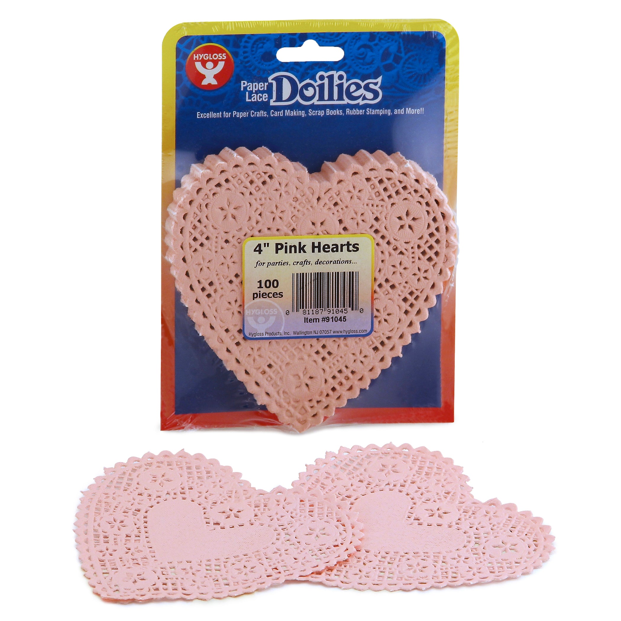 Doilies - Heart, 100 ct., 4" Pink