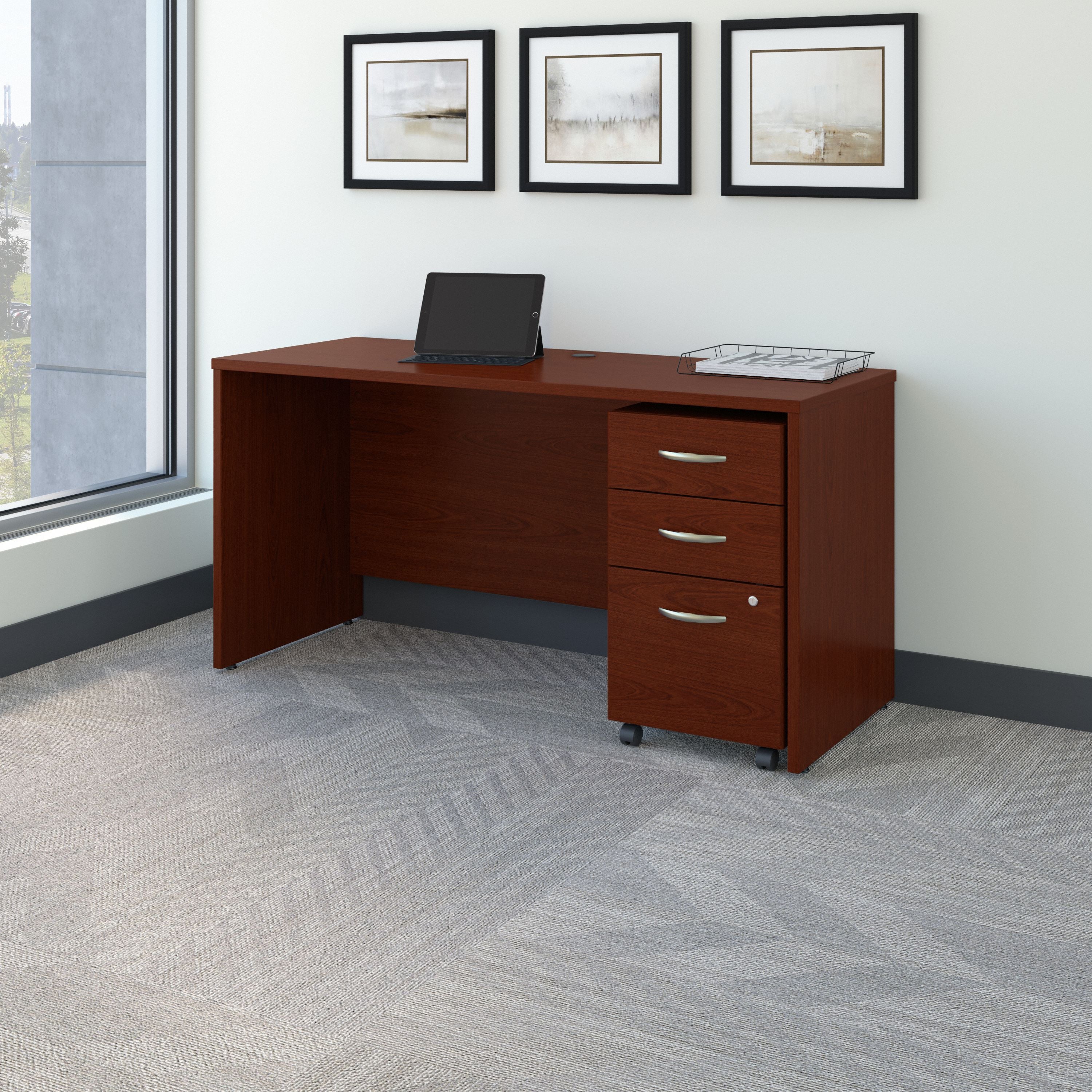 Bush Business Furniture Series C 60W x 24D Office Desk with Mobile File Cabinet in Mahogany - 59.45" Width x 23.35" Depth x 29.8" Height