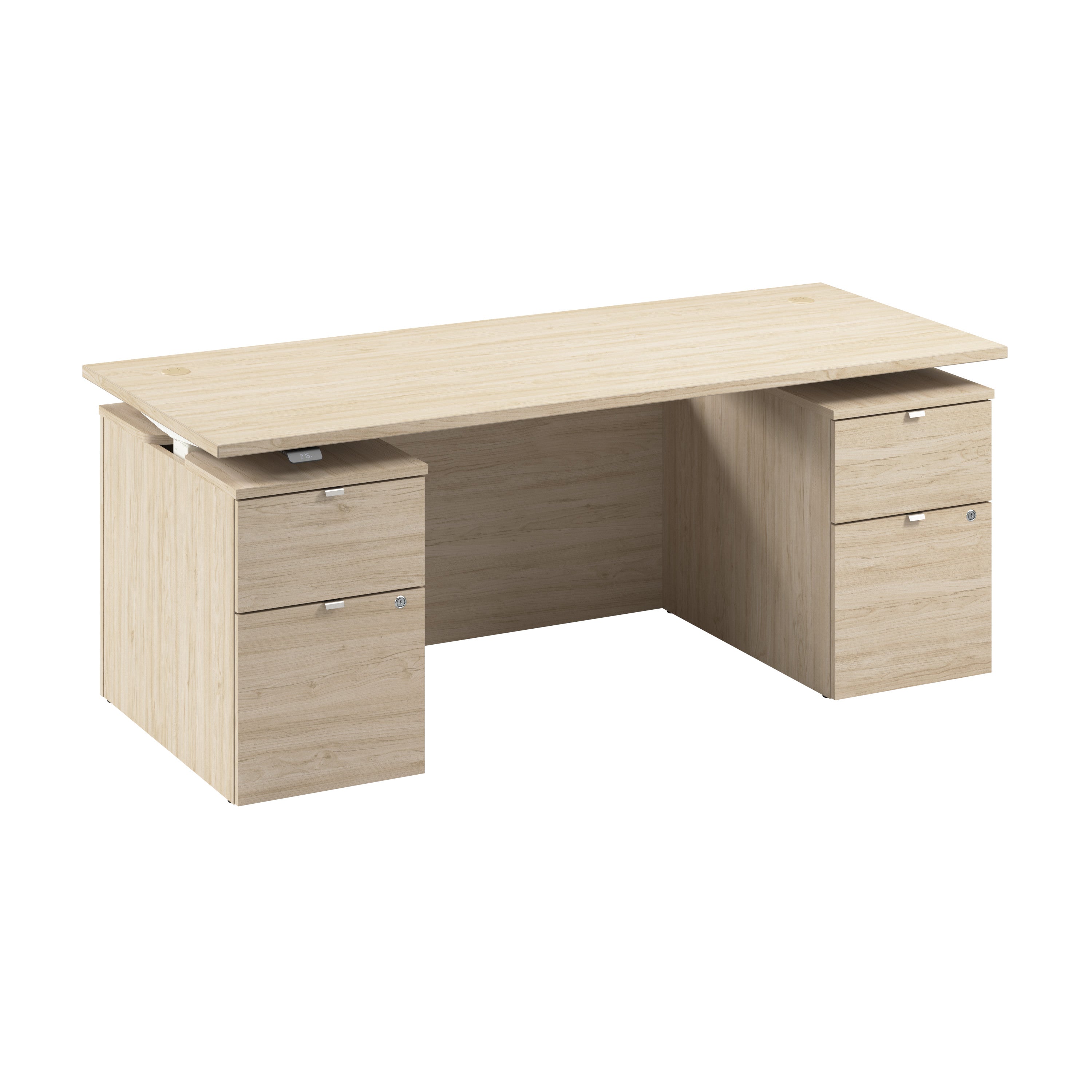 Bush Business Furniture Stratus&nbsp;72W x&nbsp;30D Electric Standing Desk with Drawers and Modesty Panel in Natural Elm with White Base - 71.02" Width x 29.37" Depth x 27.44" Height