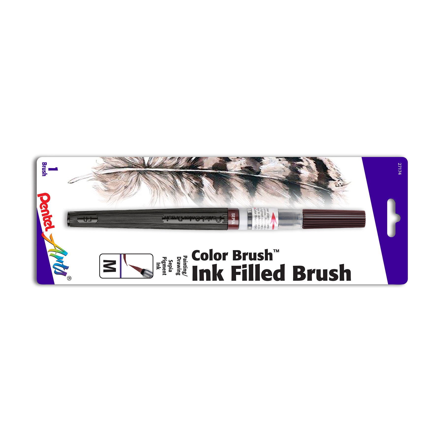 Color Brush with Water-Based Ink, Medium Tip, Sepia, 1-Pack